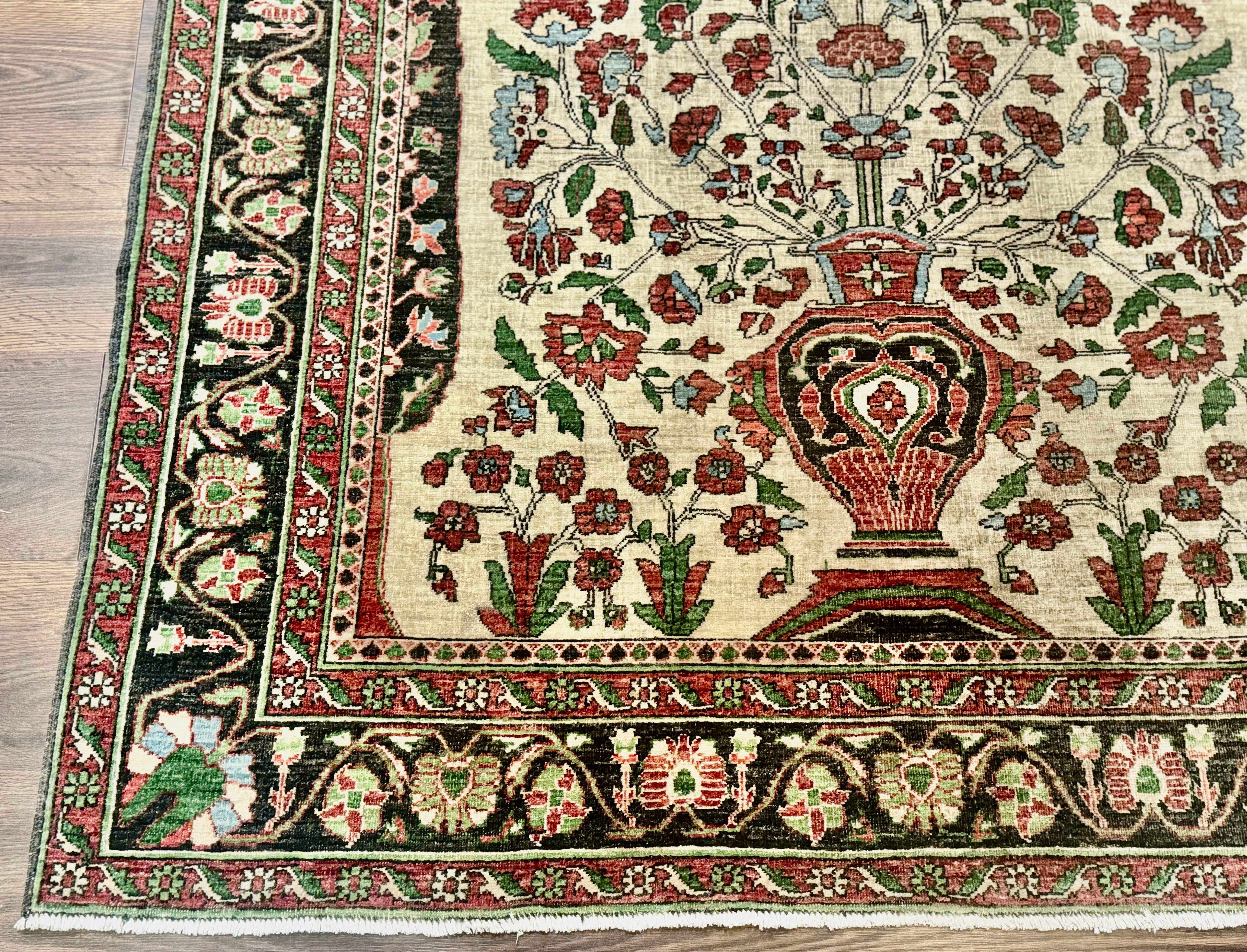 Persian Sarouk Rug 5x7 – Tree of Life Prayer Rug, Persian Vase Design - Jewel Rugs