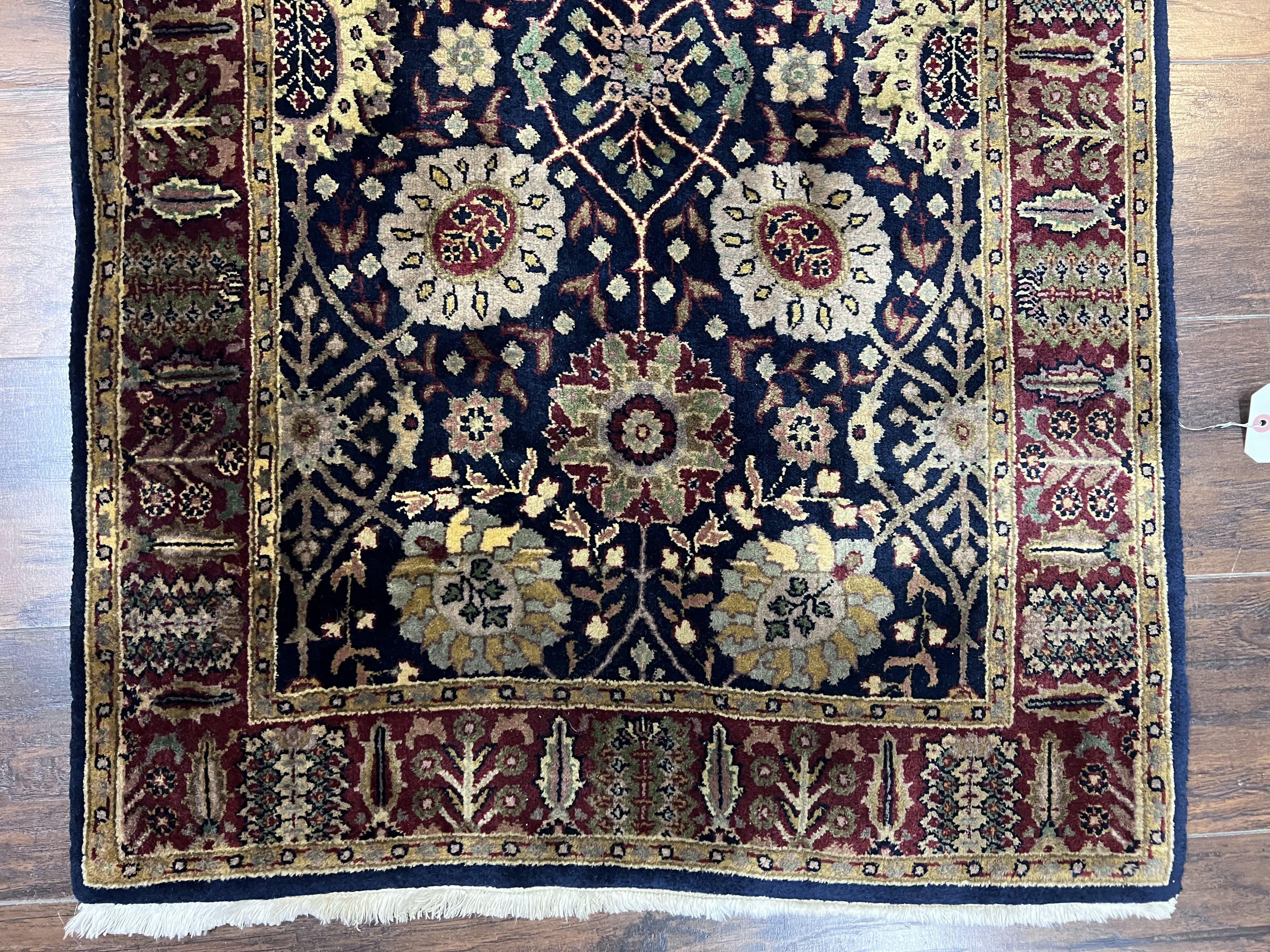 Indo Persian Runner 2.8 x 18, Long Skinny Hallway Wool Runner Rug, Hand Knotted Vintage Floral Allover Traditional Runner Dark Blue Burgundy - Jewel Rugs