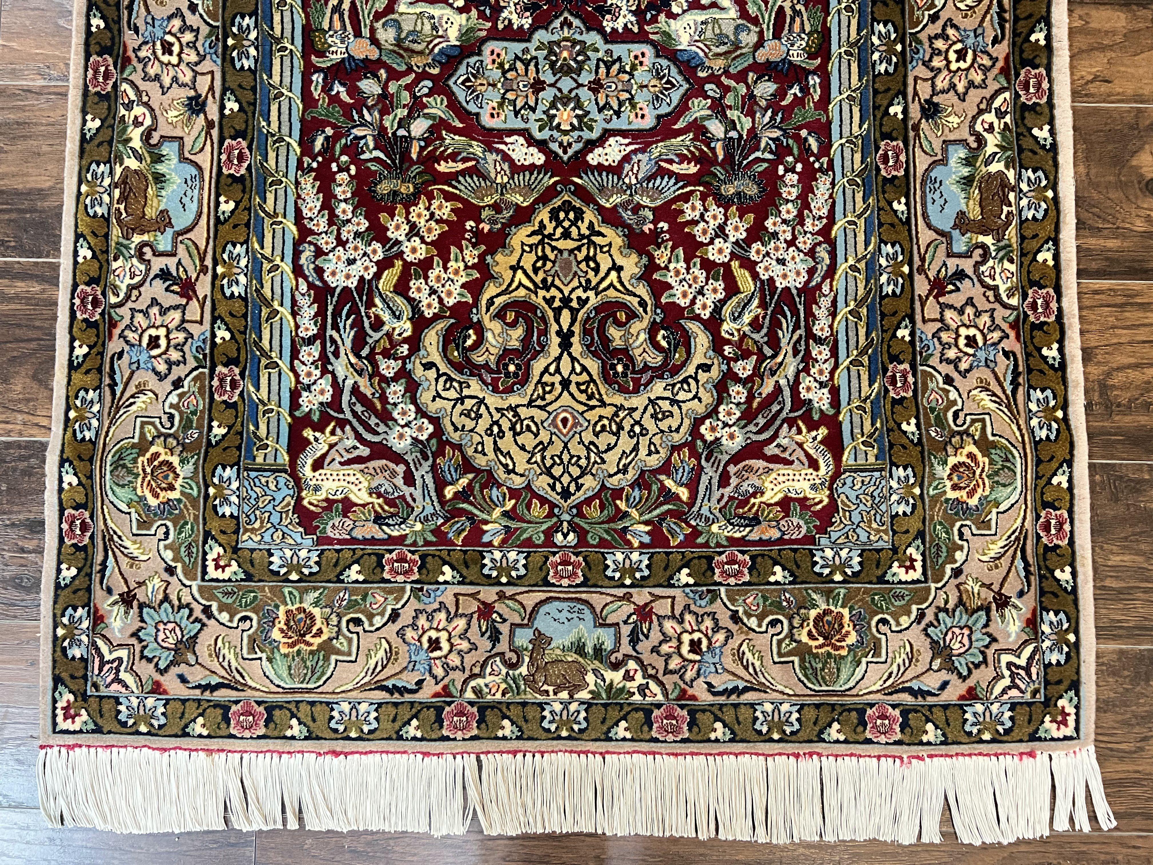 Marvelous Persian Isfahan Rug 3.7 x 5.6, Tree of Life and Animal Pictorials, Handmade Vintage Super Fine 600 KPSI, Kork Wool Silk Highlights, Rare - Jewel Rugs