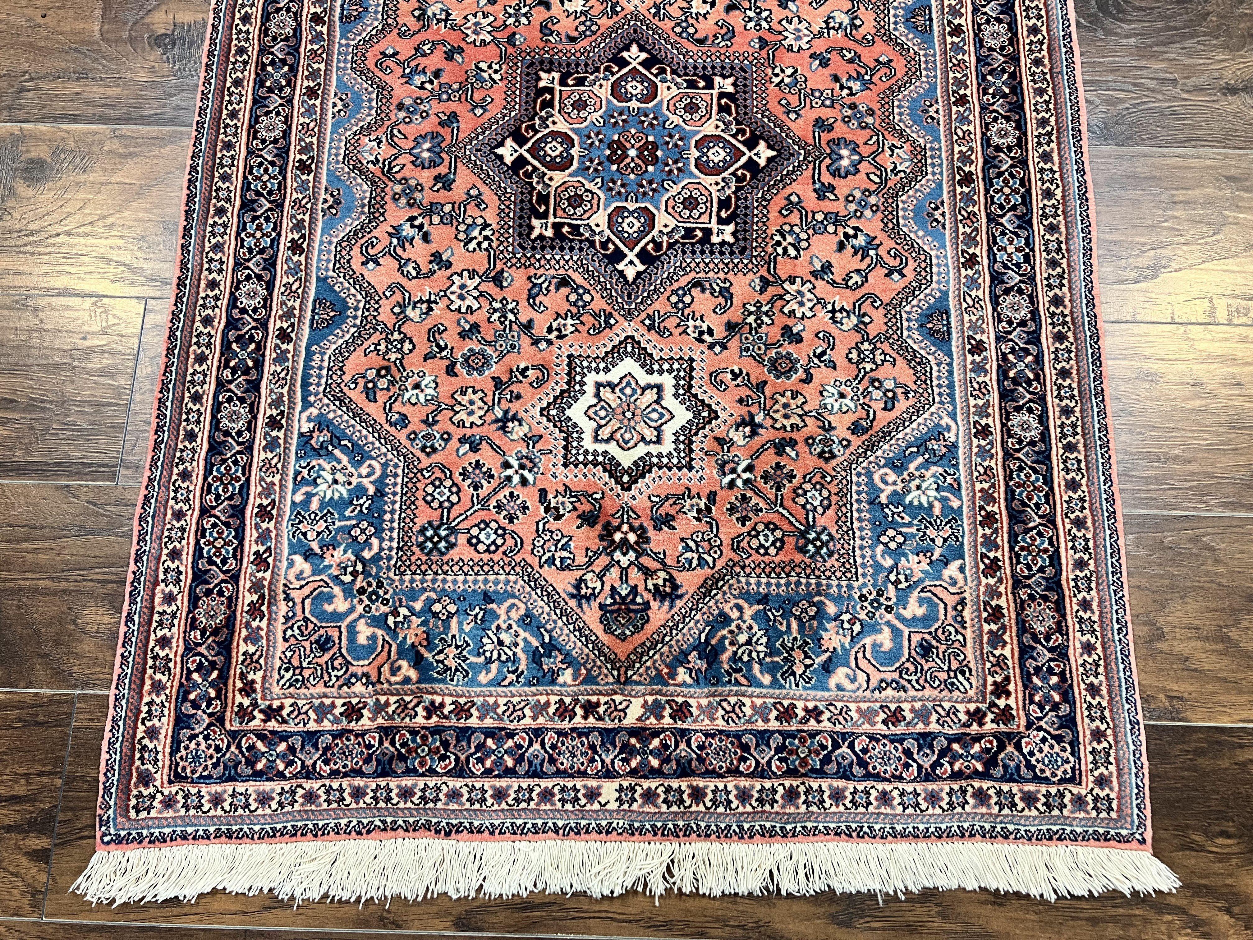 Persian Shiraz Rug 3x5, Geometric Tribal Rug, Wool Hand Knotted Vintage Carpet, Light Red & Blue, Signed by Masterweaver - Jewel Rugs