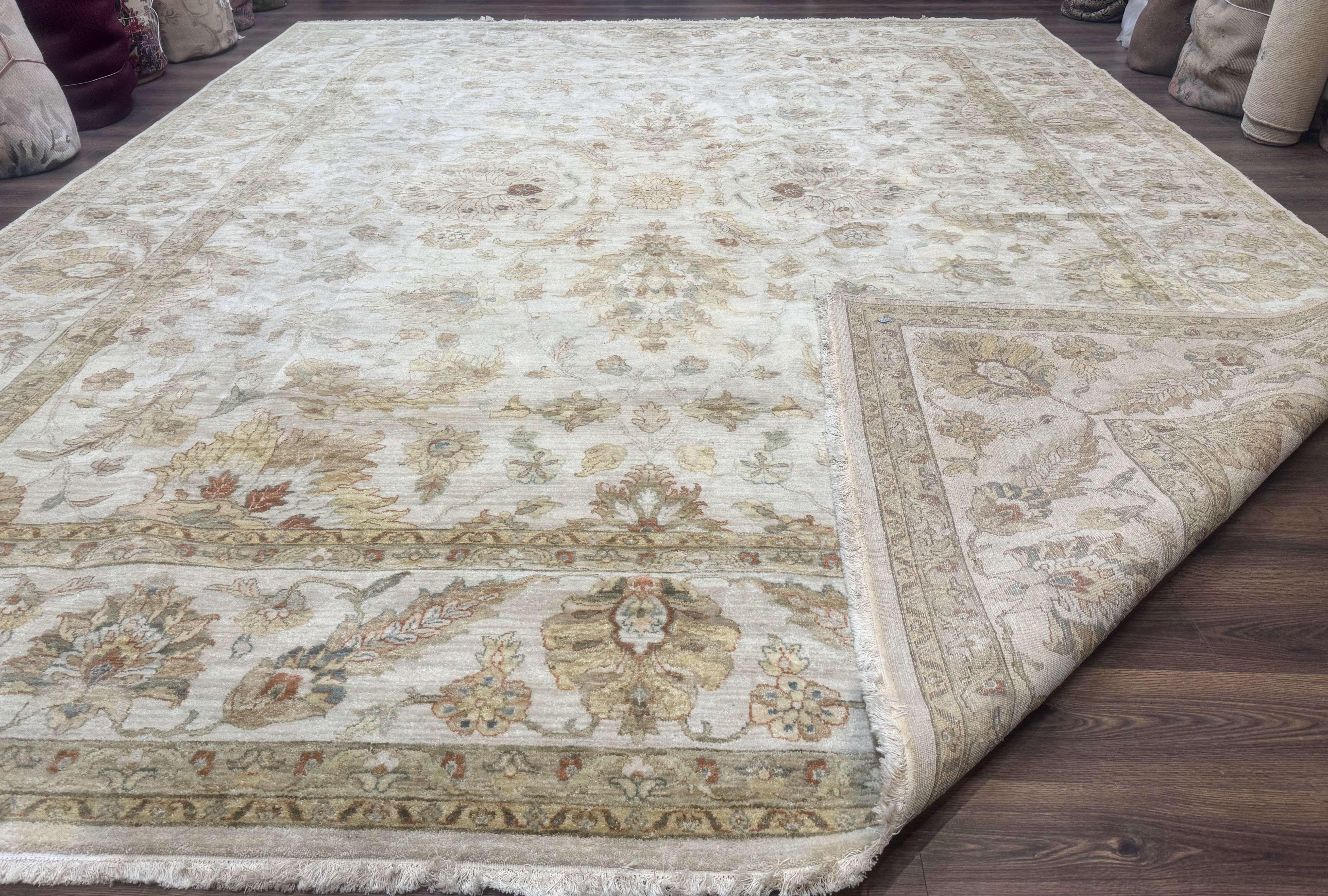 Palace Size Rug 12x15, Neutral Light Colors, Oat, Peshawar Chobi Oushak Rug, Handmade Wool Rug - Jewel Rugs