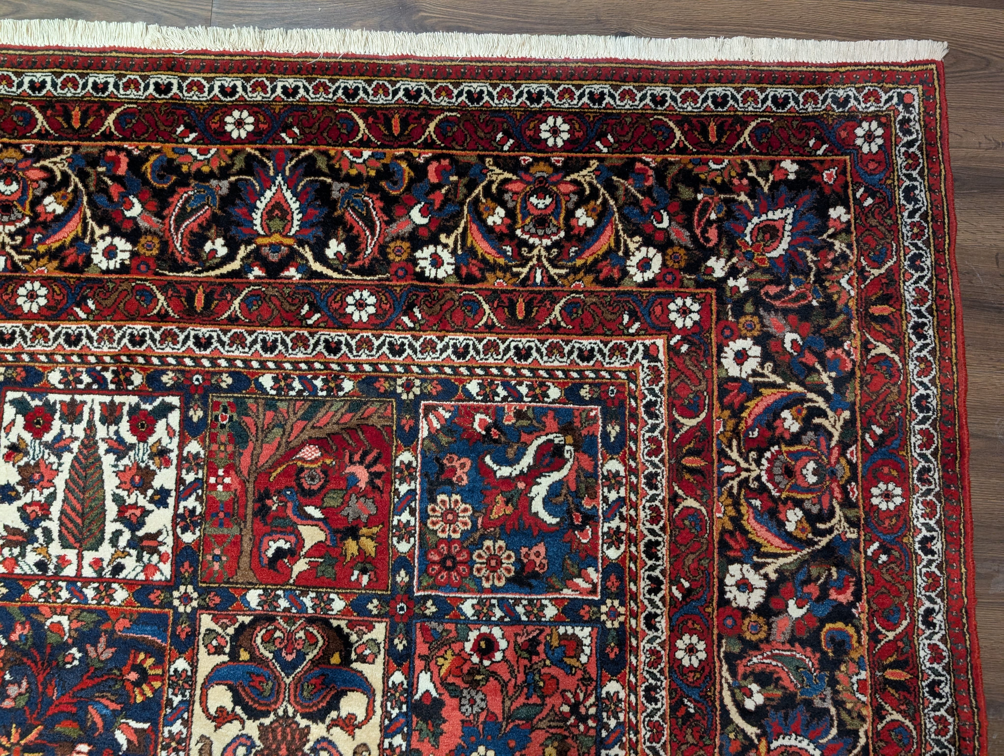 Persian Bakhtiari Panel Design Rug 10x13 – Red, Navy & Ivory, Wool - Jewel Rugs