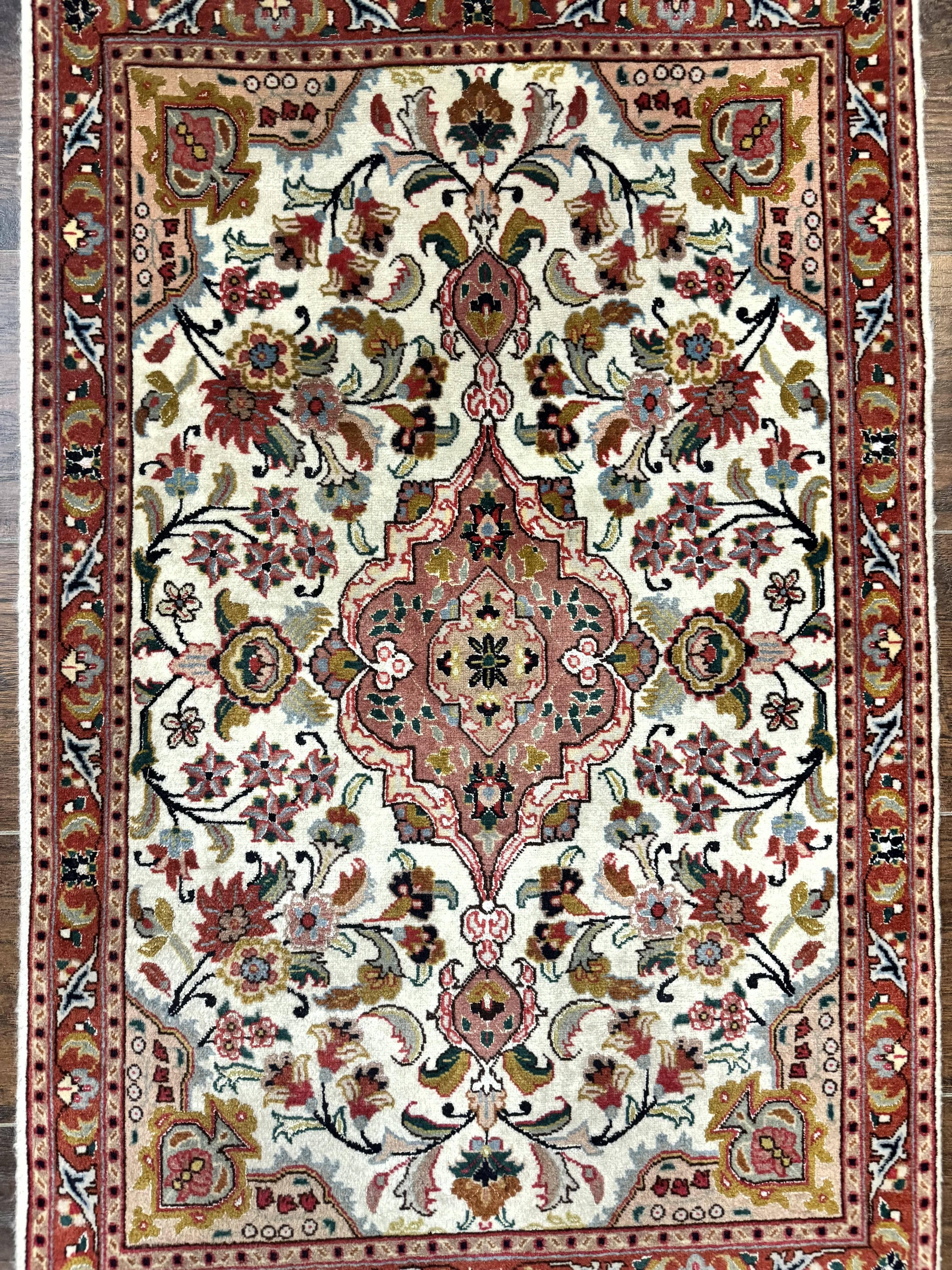 Small Persian Tabriz Rug 2x3, Floral Medallion, Wool and Silk, 340 KPSI - Jewel Rugs