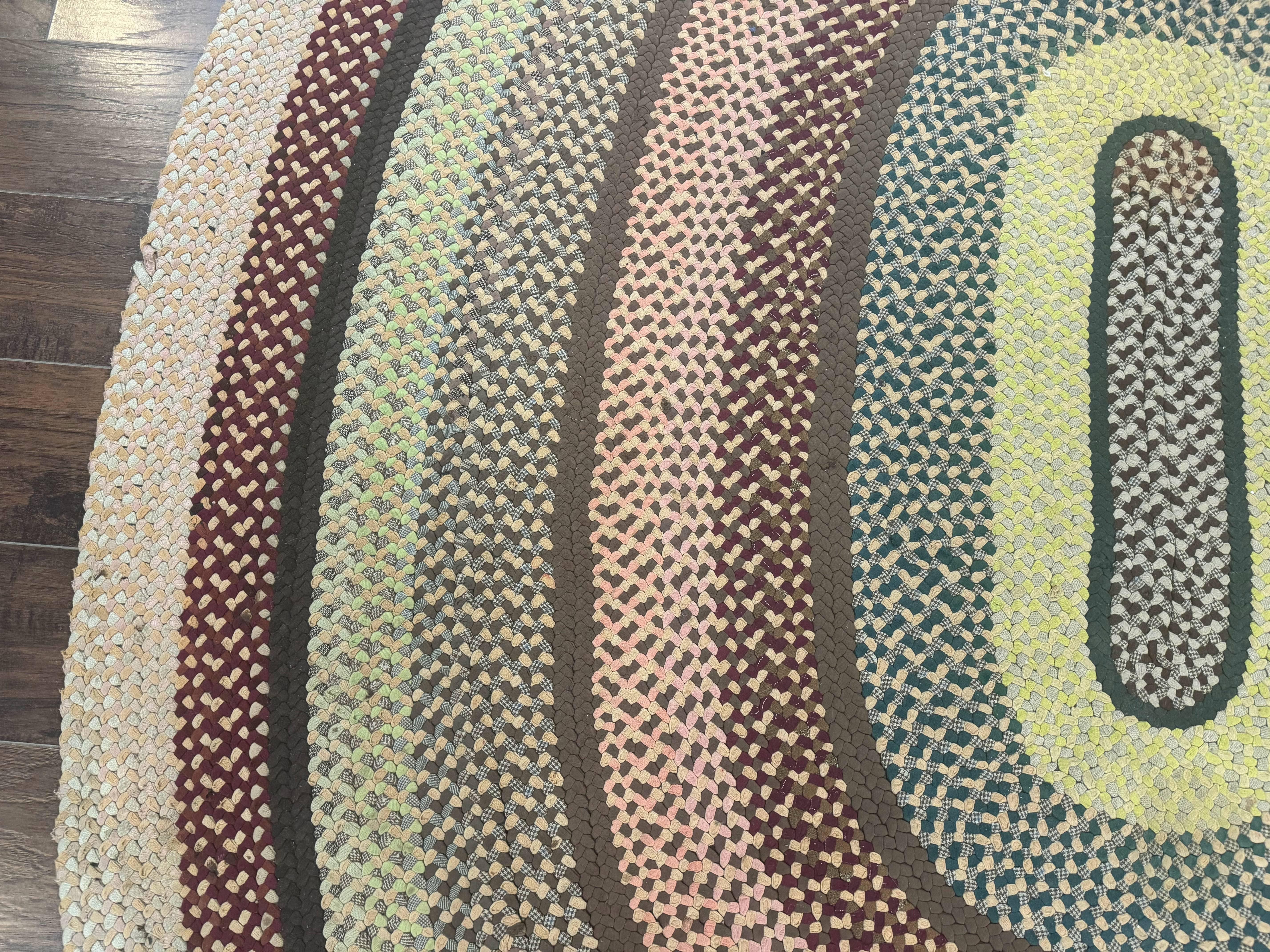 American Oval Braided Rug 7.5 x 9, Vintage Hand Braided Multicolor Large Oval Carpet - Jewel Rugs
