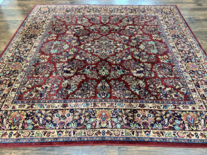 Square Karastan Rug, Red Sarouk Rug #785, Karastan Wool Rug 9x9 ft, Wool Karastan Carpet, Original 700 Series, Rare Size 9 x 9