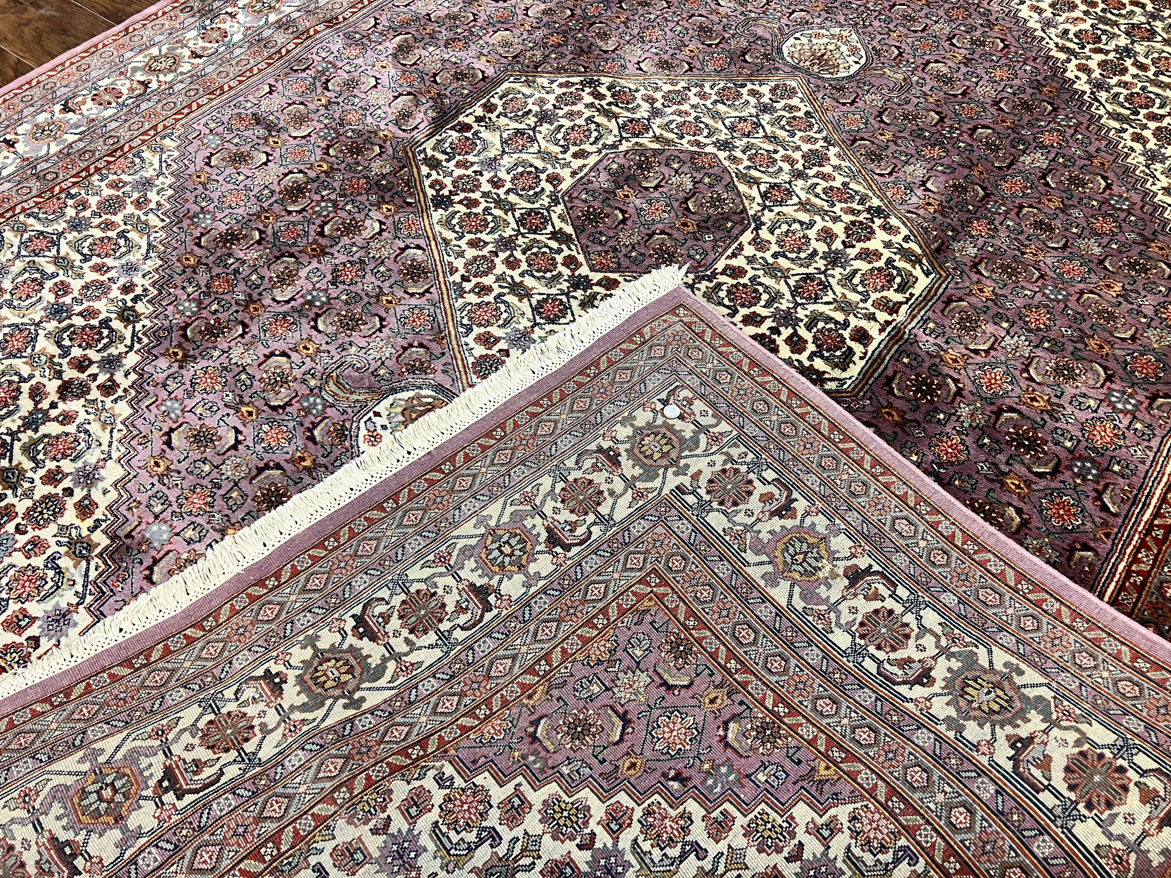 Indo Persian Bidjar Rug 8x10, Purple and Ivory Hand Knotted Wool Vintage Oriental Carpet, Herati Mahi Pattern, 8 x 10 Traditional Fine Rug - Jewel Rugs