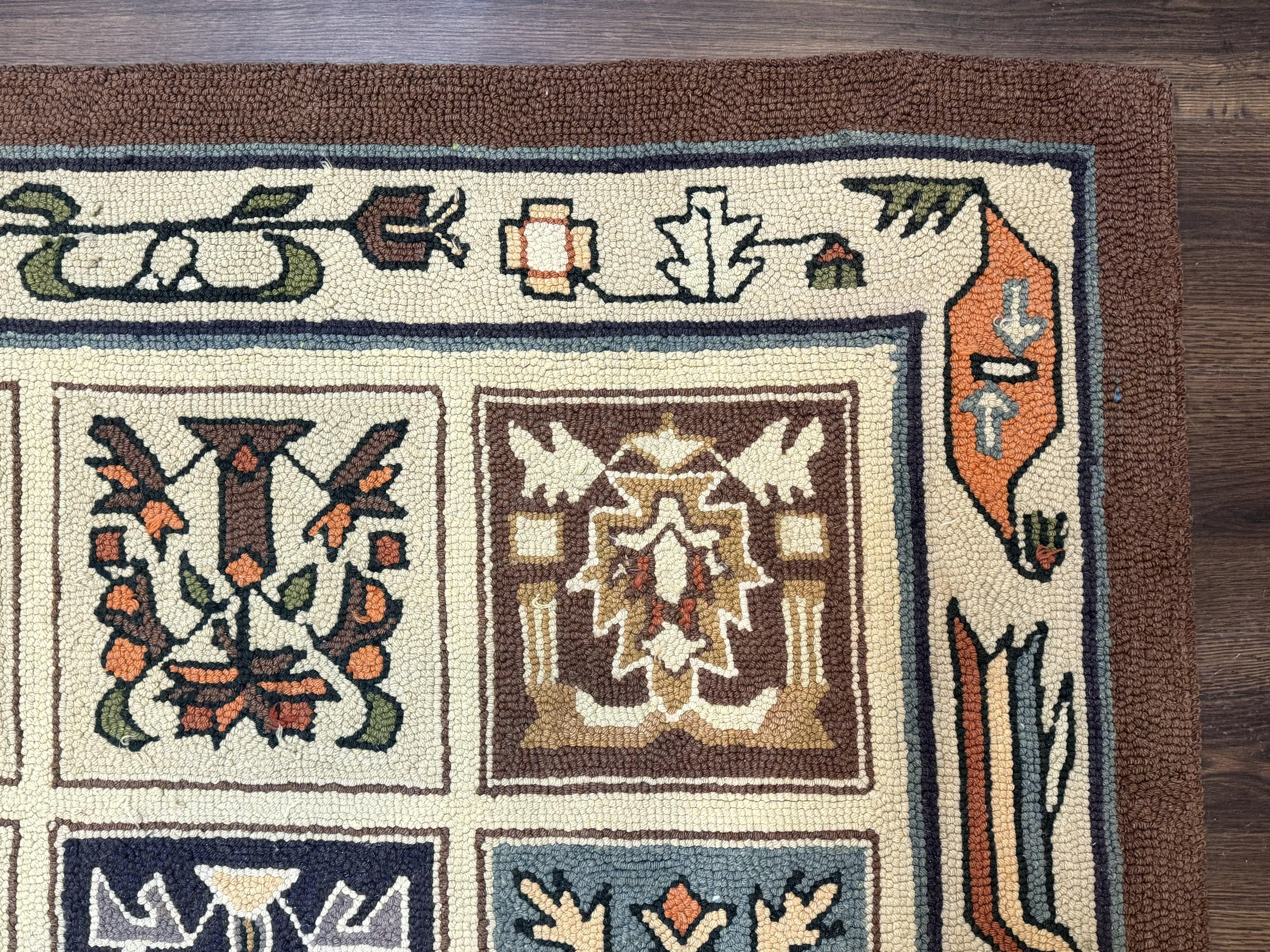 Hooked Rug 8x11, Vintage, American Vintage Hand Hooked Area Rug, Multicolor Panel, Rare - Jewel Rugs