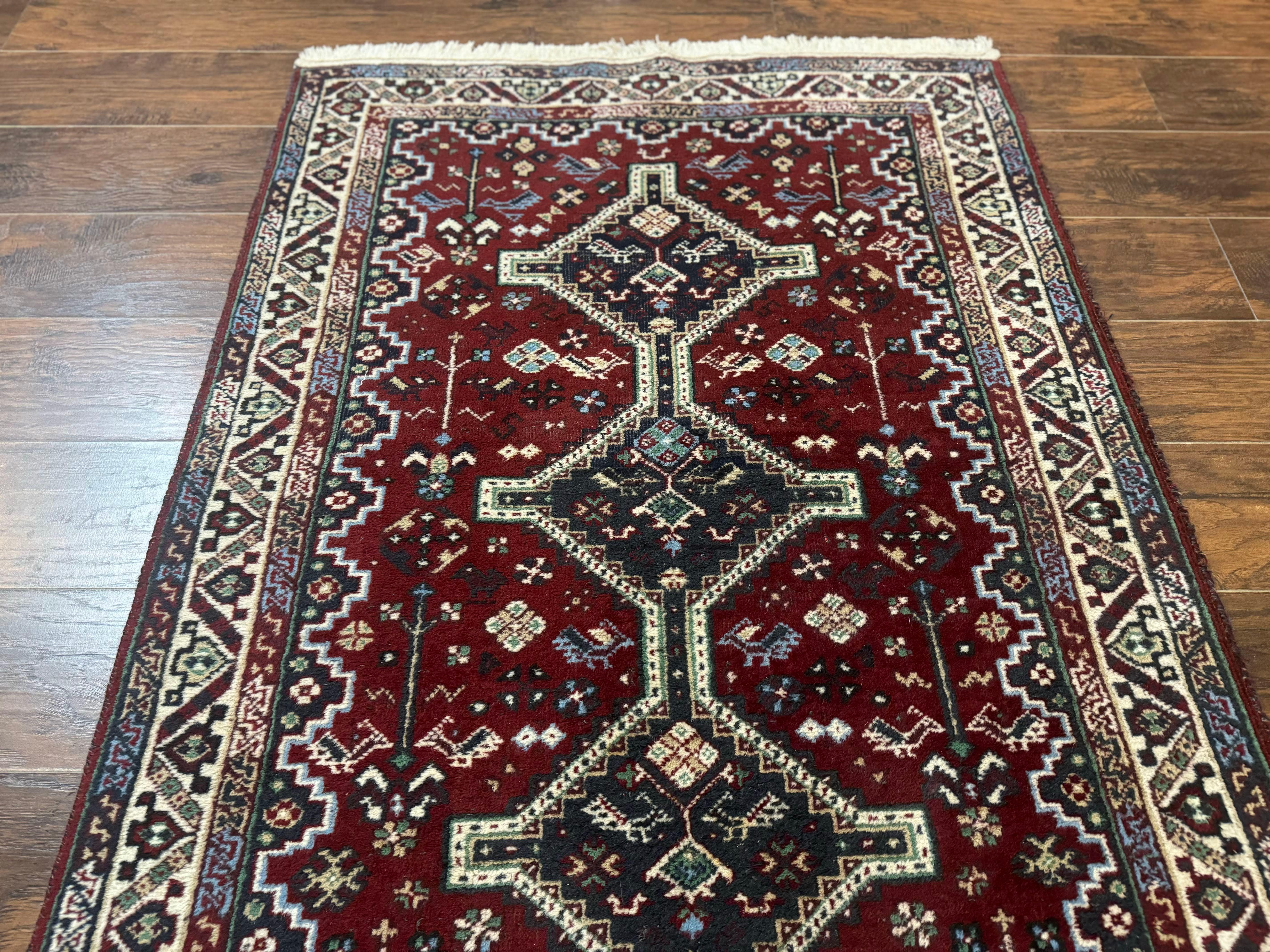 Persian Afshar Rug 4x5 Red Navy Geometric Tribal Wool Carpet - Jewel Rugs