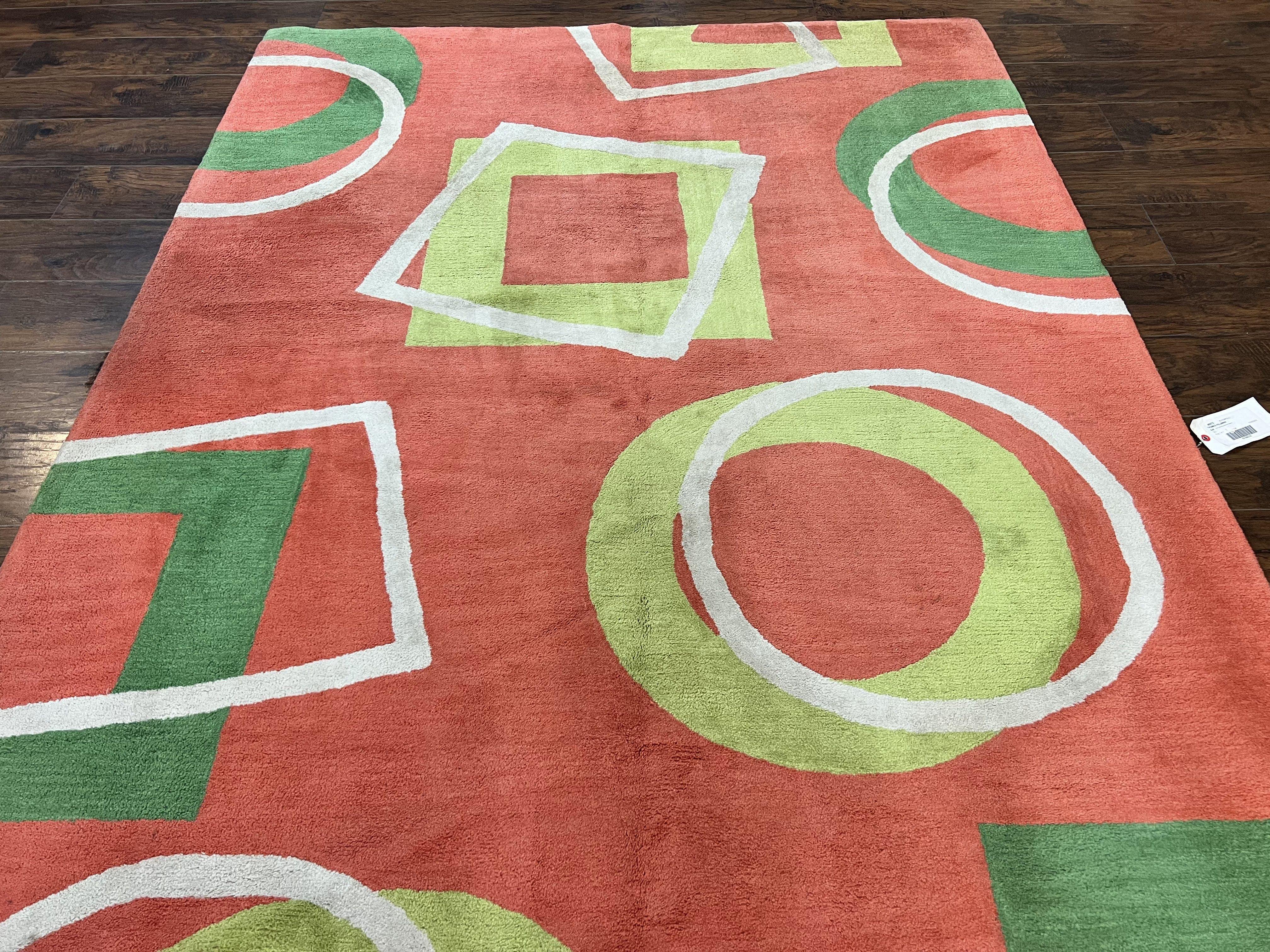 Abstract Rug 6x9, Modern Contemporary Rug, Red-Orange Green - Jewel Rugs