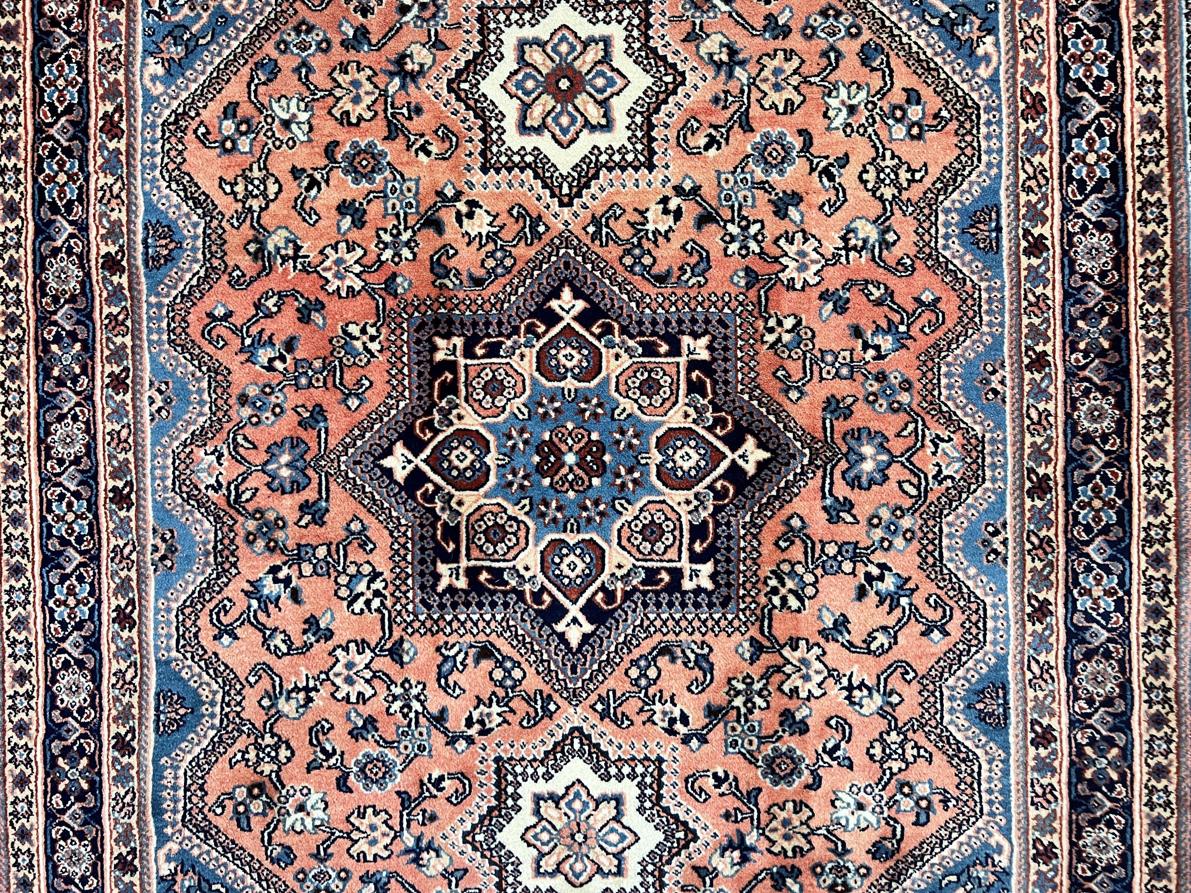 Persian Shiraz Rug 3x5, Geometric Tribal Rug, Wool Hand Knotted Vintage Carpet, Light Red & Blue, Signed by Masterweaver - Jewel Rugs