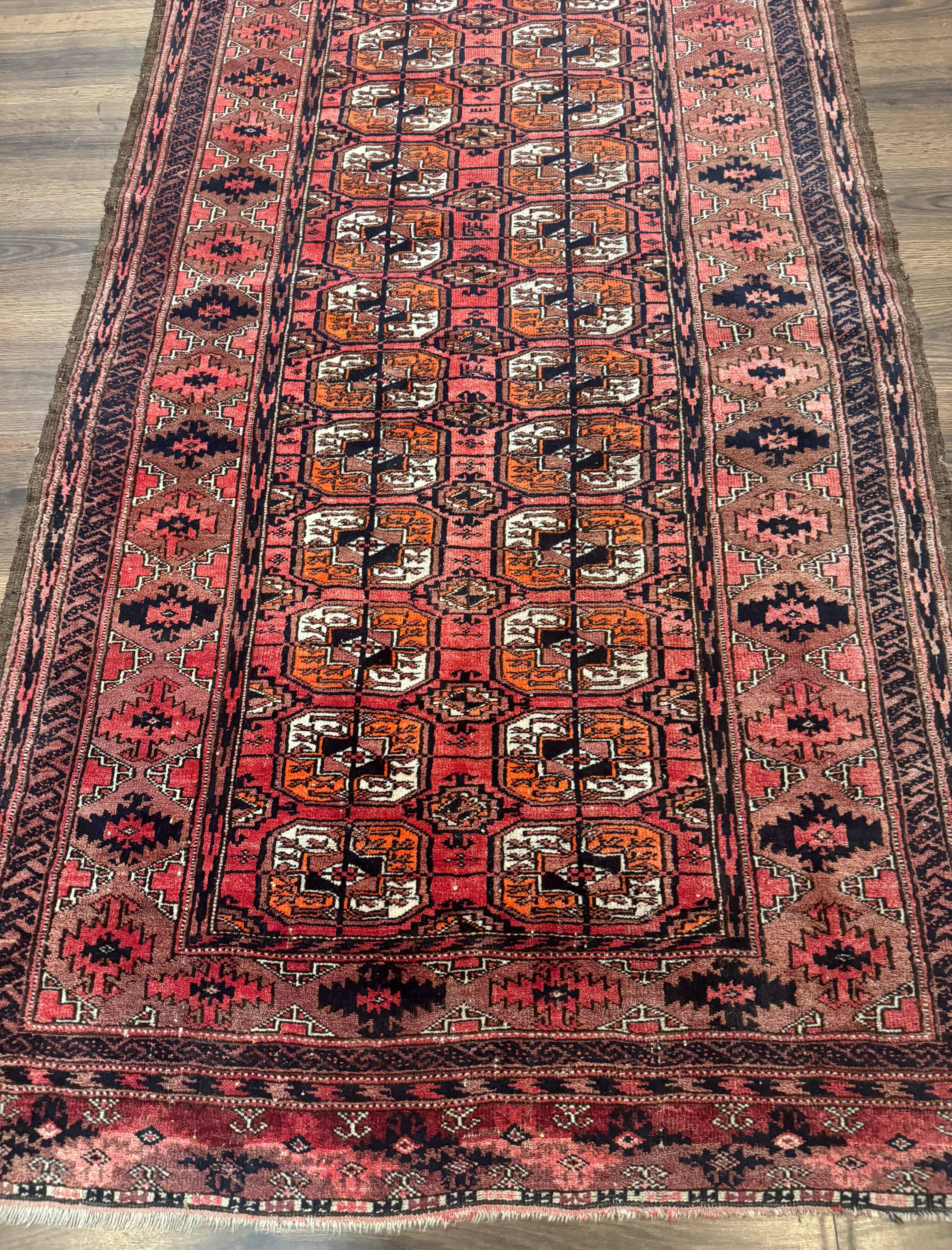 Antique Turkoman Rug 3.7 x 6.7, Red, Wool Runner Rug - Jewel Rugs