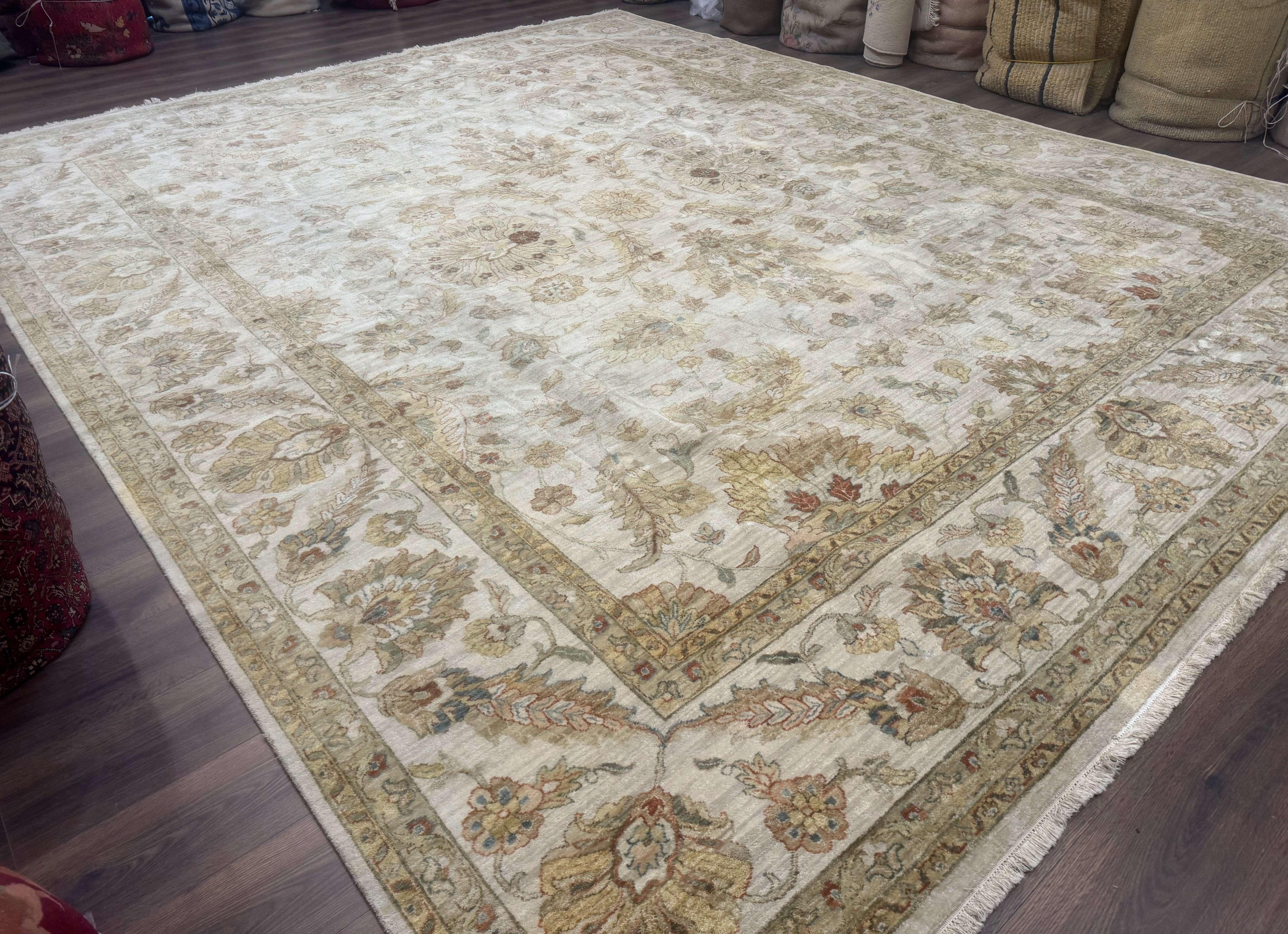 Palace Size Rug 12x15, Neutral Light Colors, Oat, Peshawar Chobi Oushak Rug, Handmade Wool Rug - Jewel Rugs