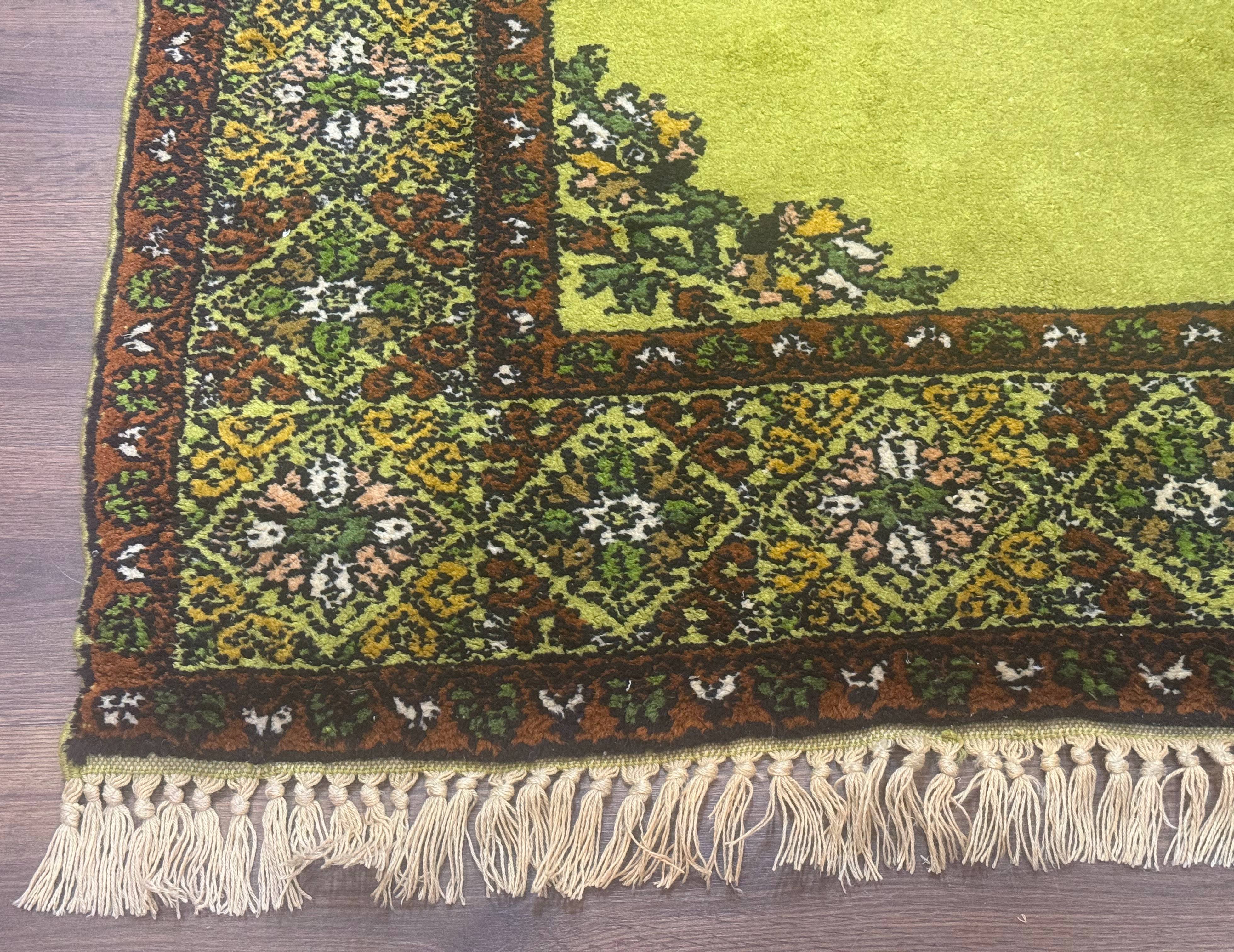 Moroccan Rug 6x8, Semi Open Field, Vintage, Lime Green, Wool Carpet - Jewel Rugs