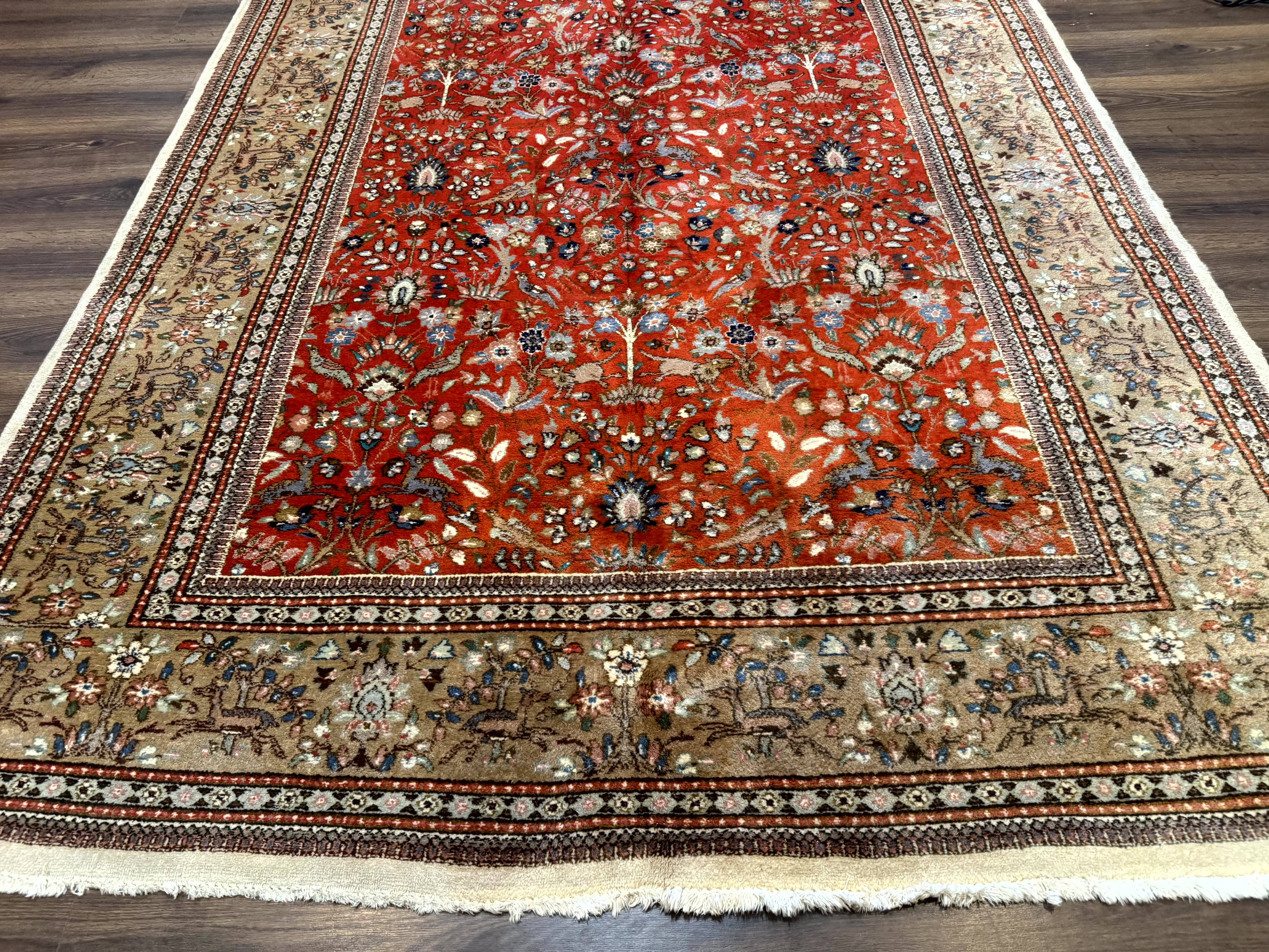 Persian Tabriz Rug 6x10, Burnt Orange and Tan, Animal Pictorials, Deer, Floral, Taba Tabae Carpet - Jewel Rugs