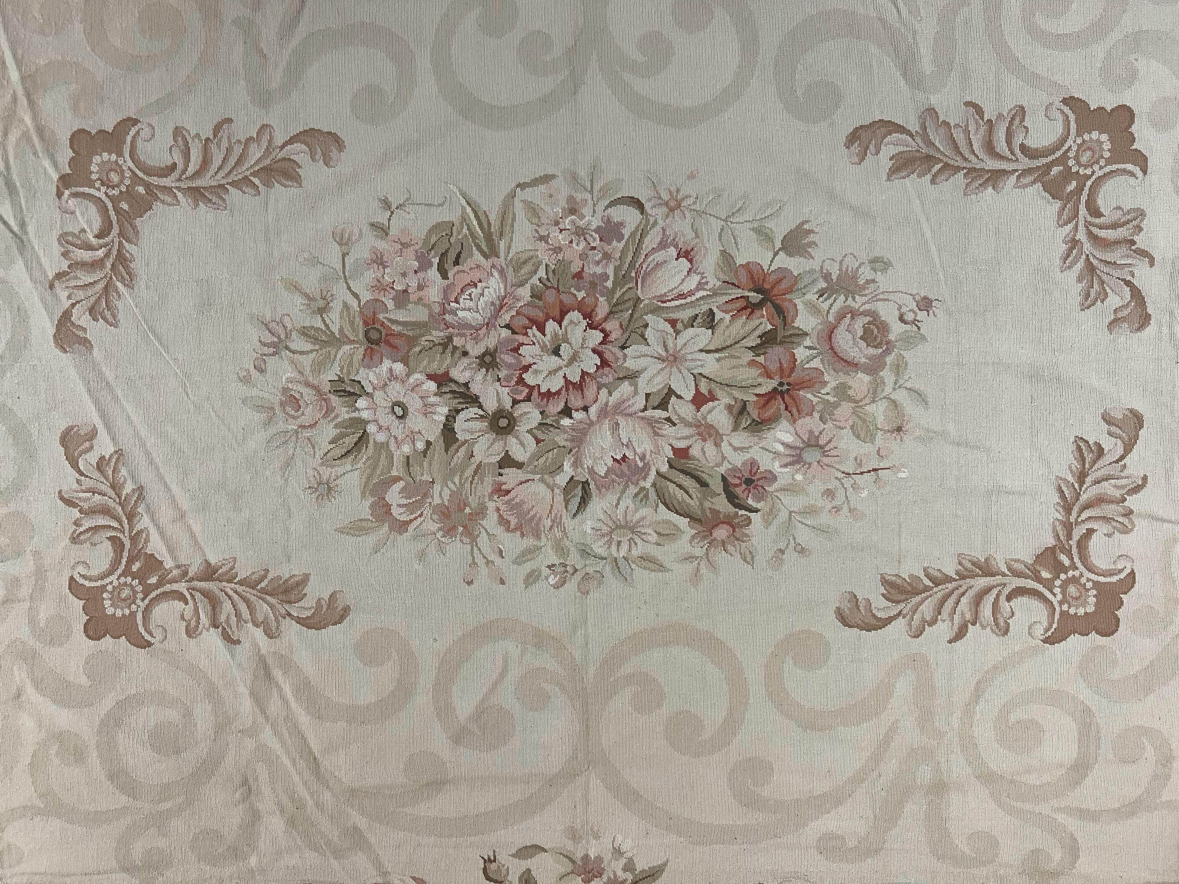 10x14 Aubusson Rug, Wool Handmade Vintage Carpet, French European Design, Elegant - Jewel Rugs