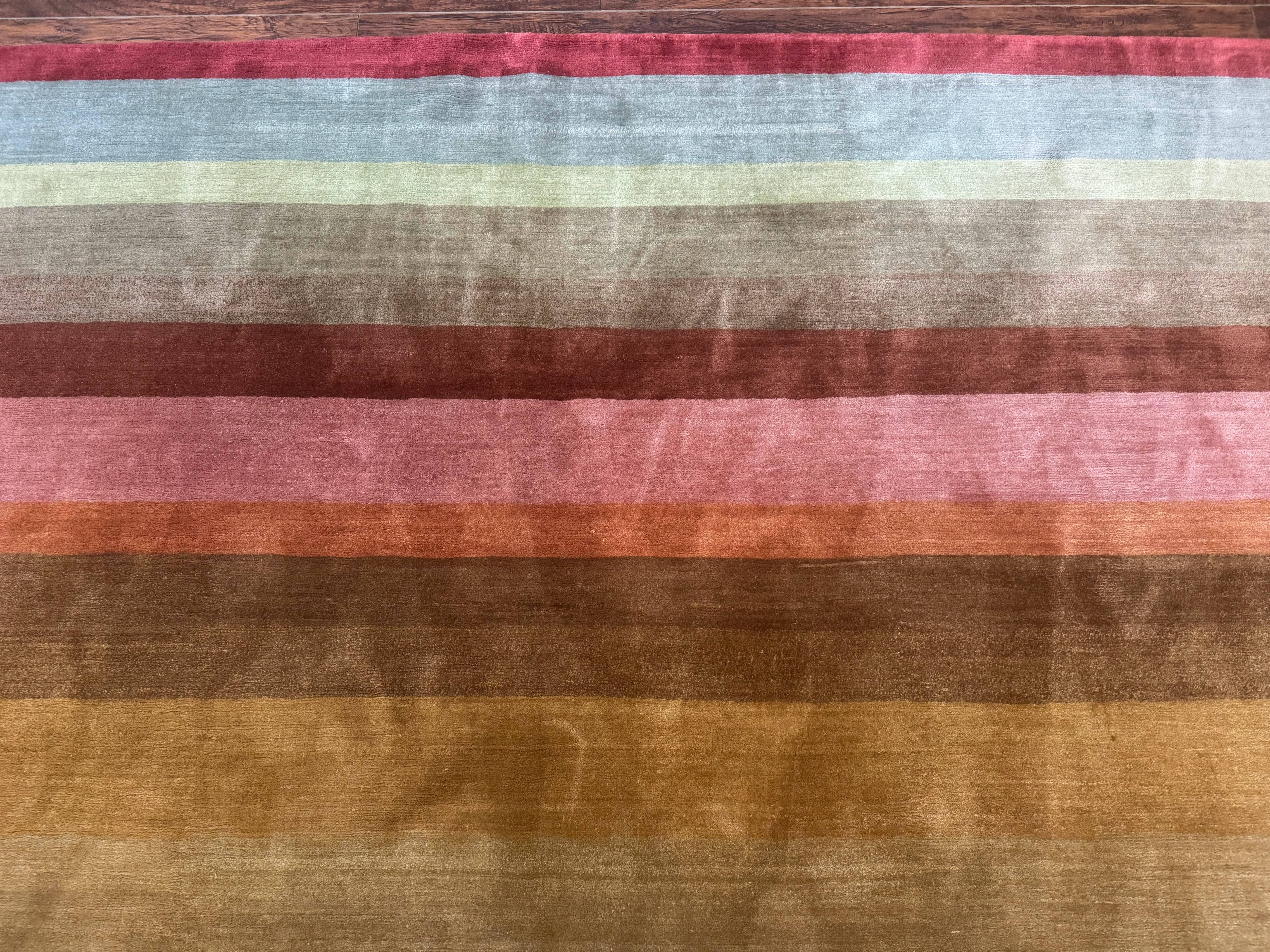 Modern Persian Gabbeh Rug 8x10, Multicolor Stripes, Soft Thick Wool Pile - Jewel Rugs