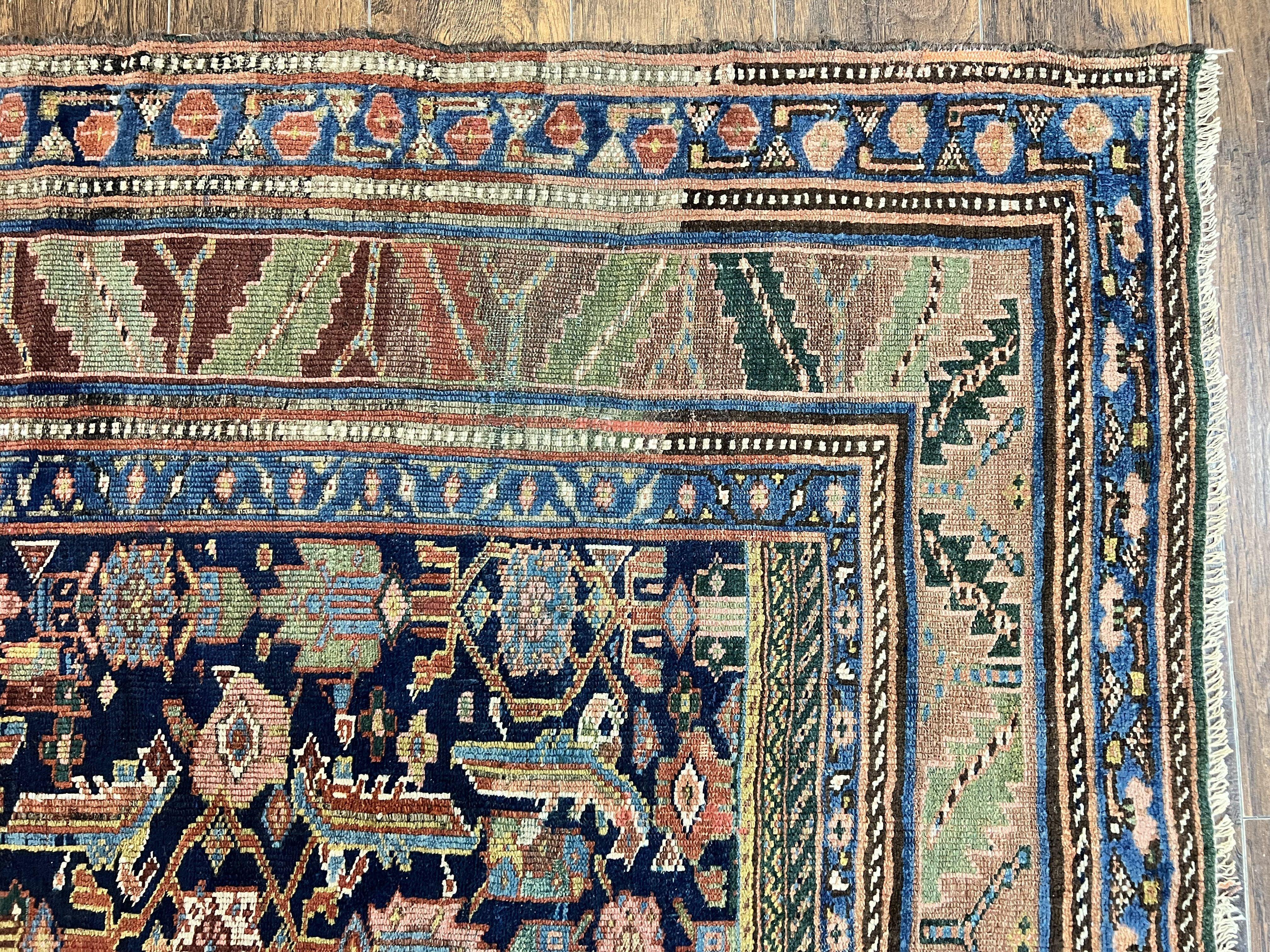 Caucasian Kalegy Rug 6x11, Wide Runner, Wool Hand Knotted Carpet, Navy Blue Tribal Rug, 1920s Antique Rug, 6 x 11 Oriental Carpet - Jewel Rugs