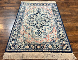 Karastan Blue Heriz Rug #748, Vintage Wool Karastan Carpet 4.3 x 6, Discontinued Original 700 Series Karastan Area Rug