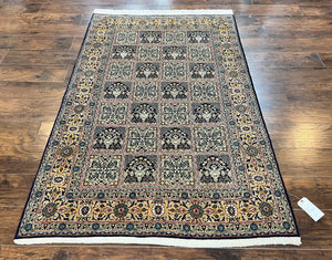 Persian Qum Rug 5x7, Panel Design Oriental Carpet, Multicolor, Hand Knotted Wool Vintage Traditional Rug, Medium Size 5 x 7 ft, Fine Rug