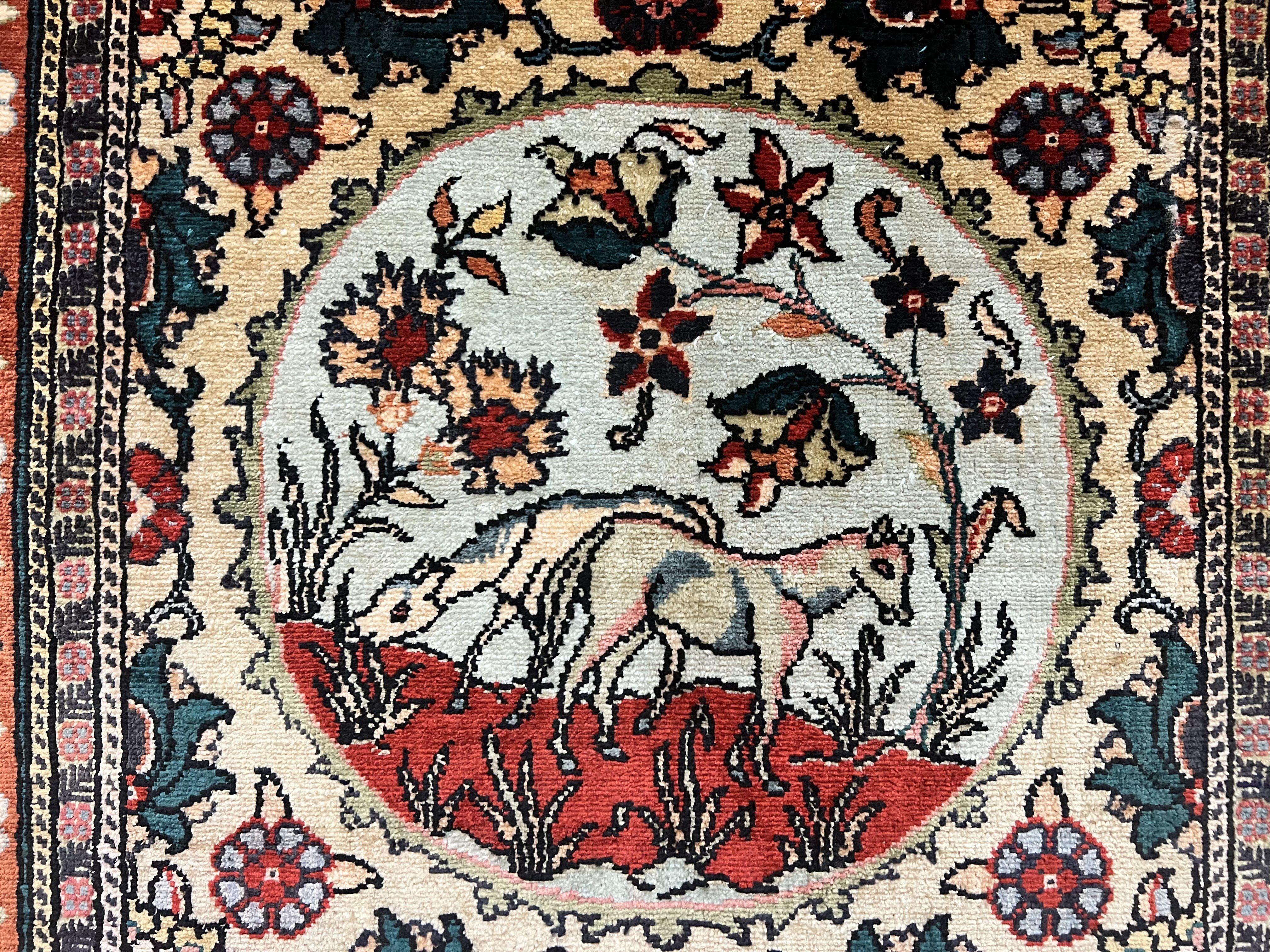 Silk Turkish Rug 2x4, Fine Handmade Oriental Rug, Animal Pictorial Birds Silk Pile on Silk Foundation Vintage Hand Knotted Hereke Carpet - Jewel Rugs