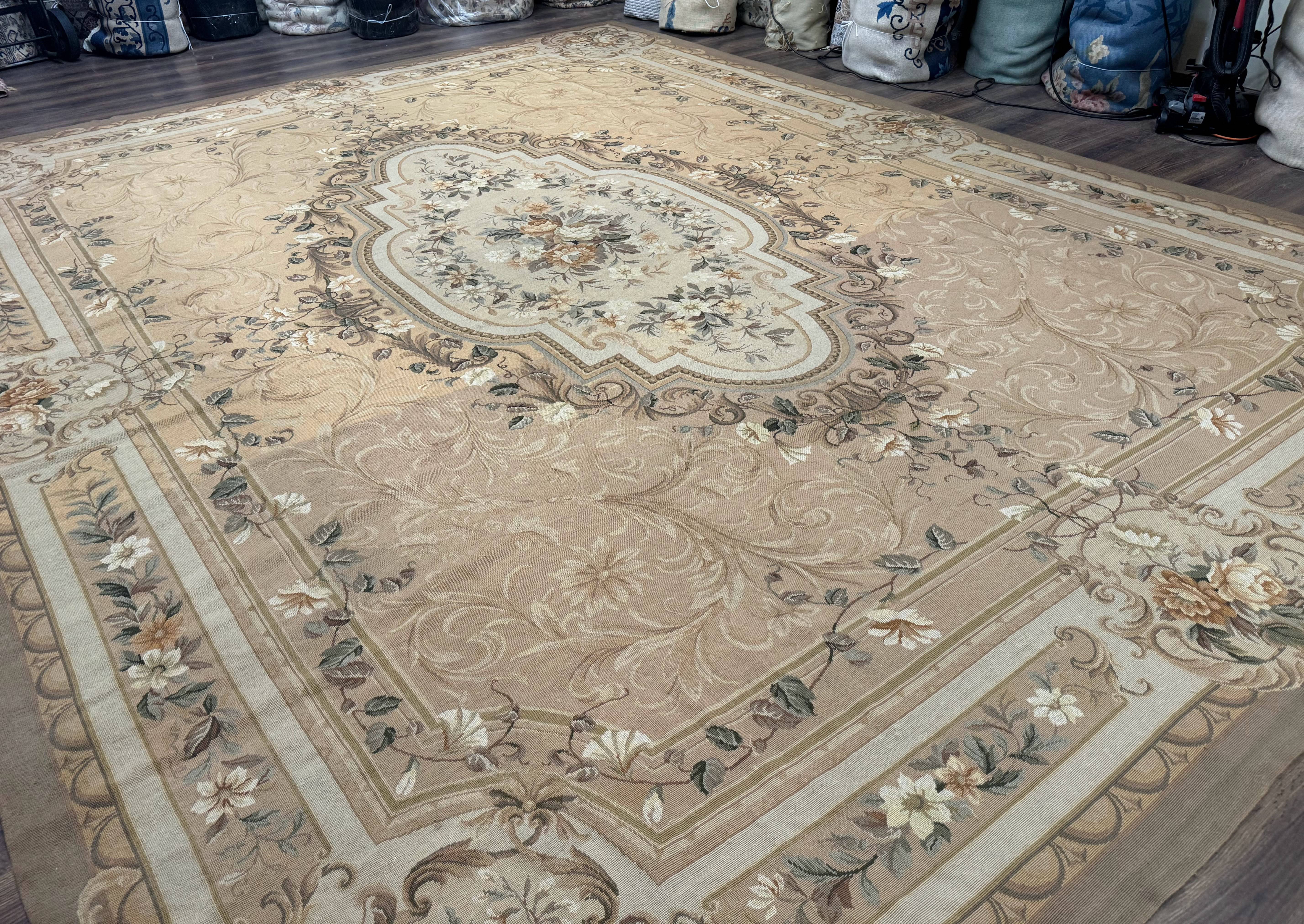 Large Needlepoint Rug 12x15, Palace Size Aubusson Carpet, Vintage, Handmade - Jewel Rugs