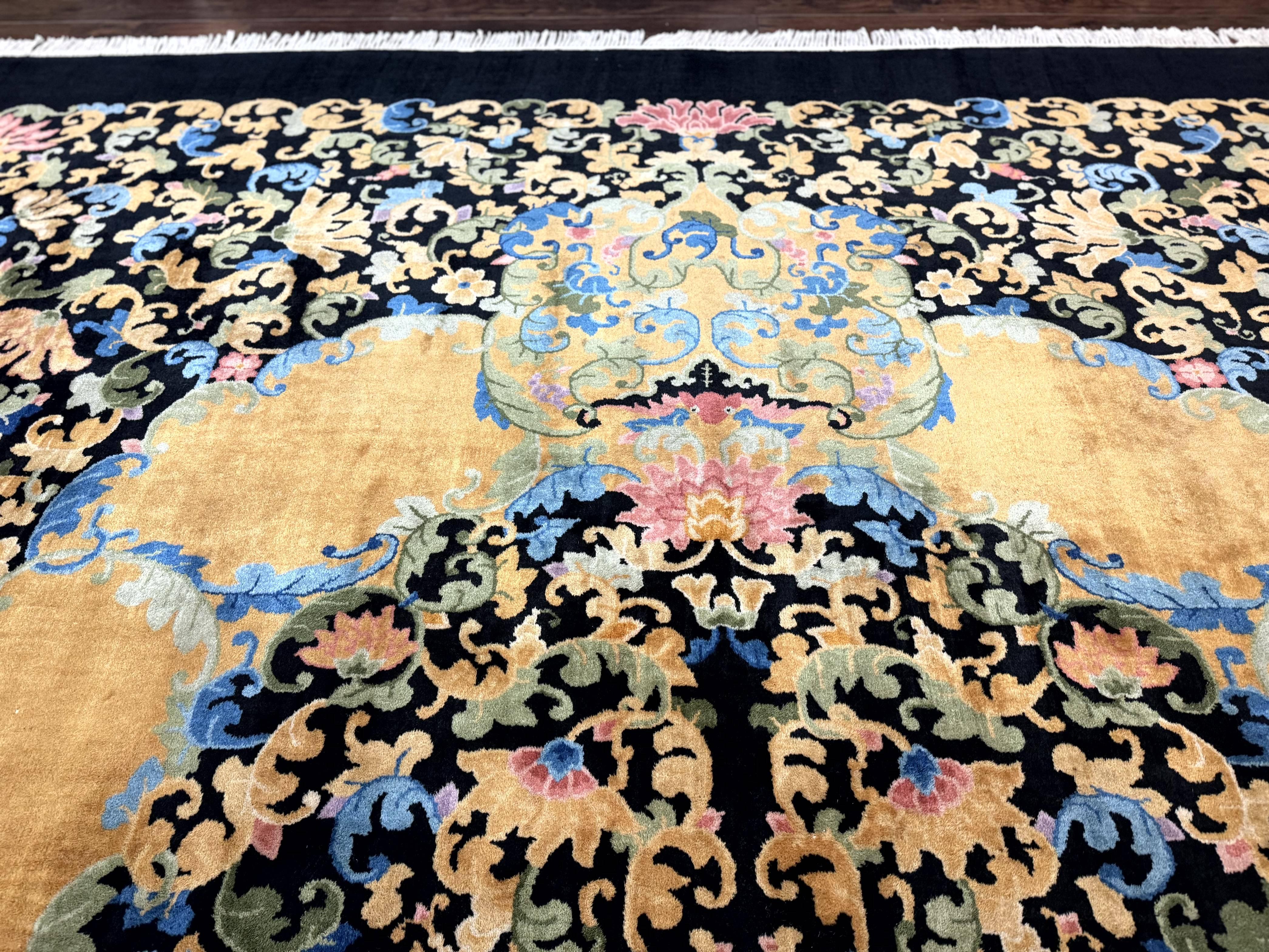 Antique Chinese Peking Rug 12.6 x 14.9, Palace Size Asian Oriental Carpet, Art Deco Rug, Rare - Jewel Rugs