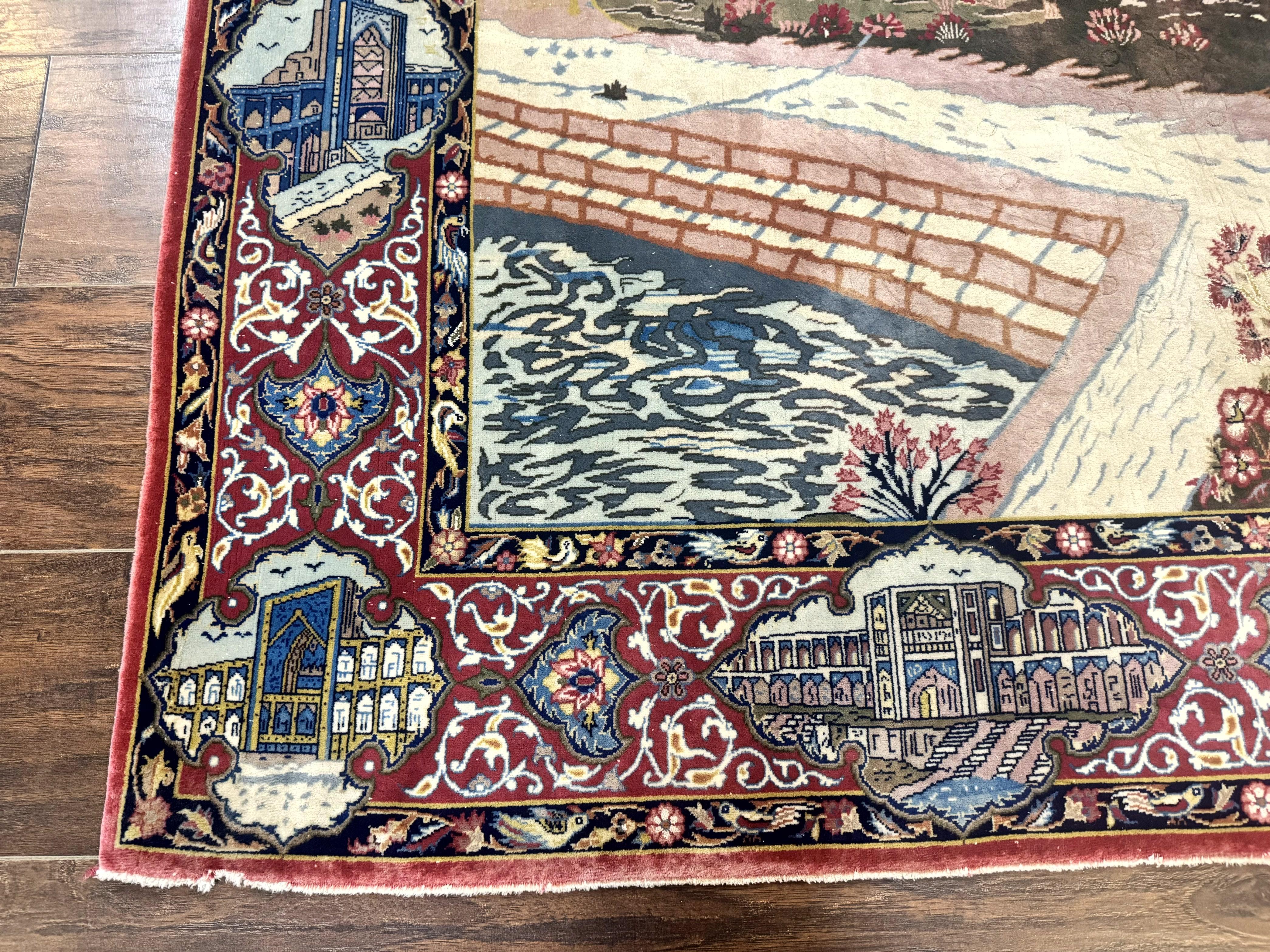 Persian Isfahan Pictorial Rug 3.6 x 5.7, Very Fine 400 KPSI, Historical Buildings, Signed By Masterweaver, Handmade - Jewel Rugs