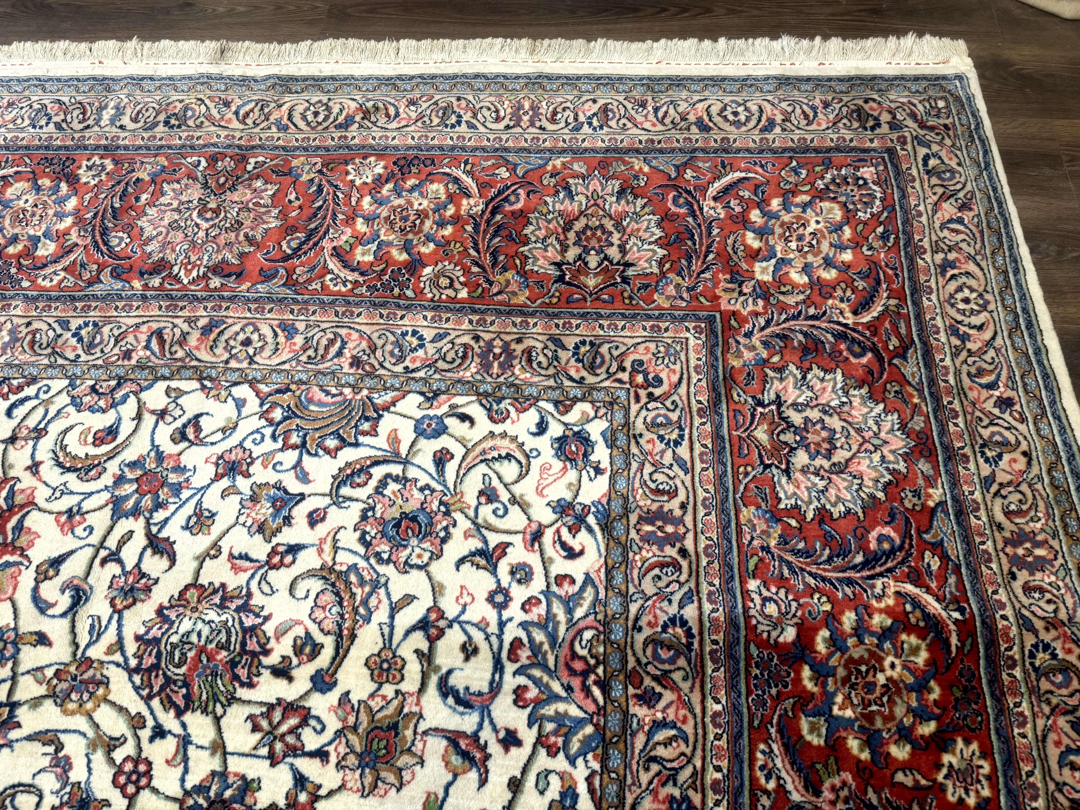 Ivory Persian Sarouk Rug 13x20, Palace Size Carpet, 225 KPSI, Traditional Wool Handmade Vintage Extra Large Rug 13 x 20 ft, Allover Pattern, - Jewel Rugs