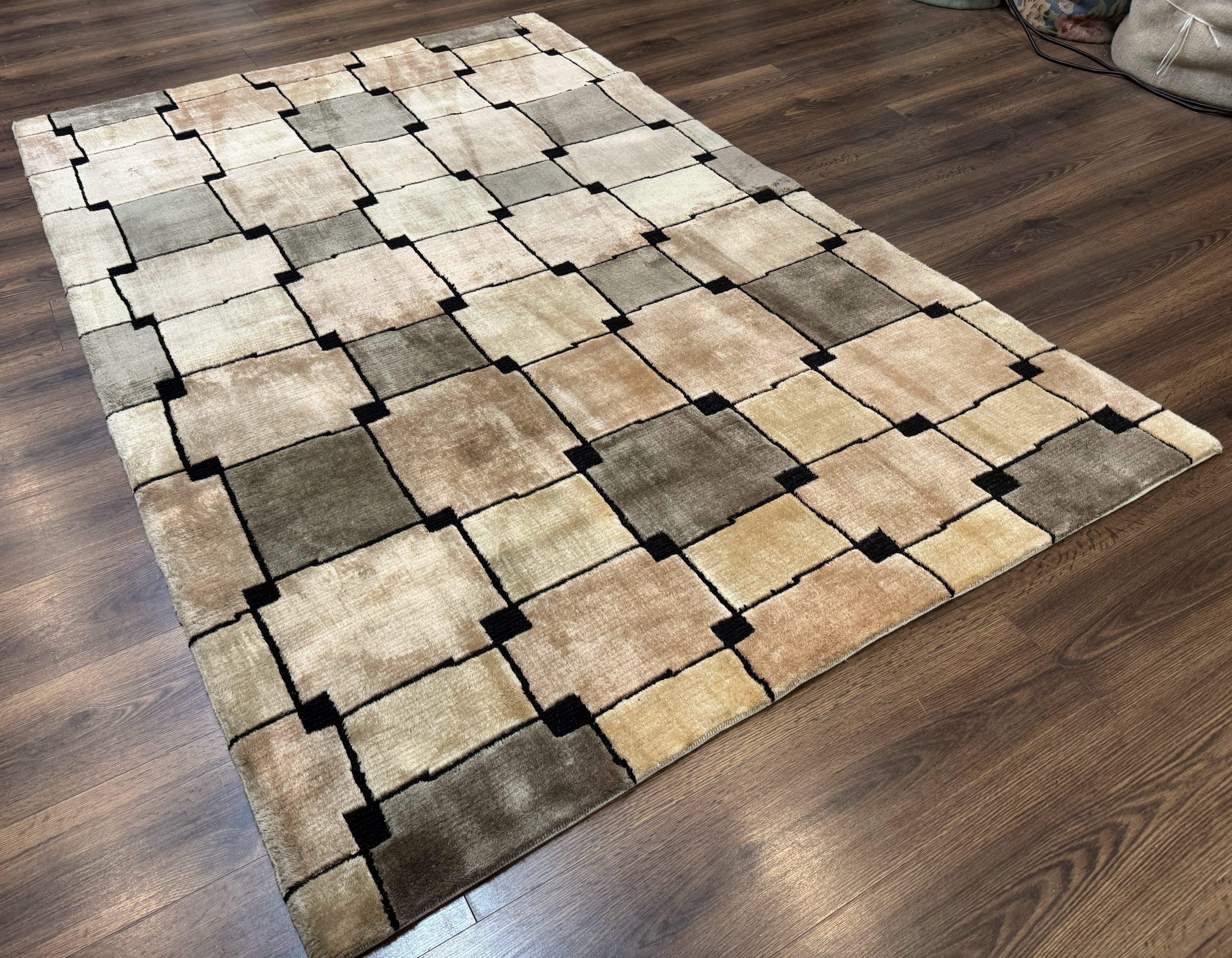 Tibetan Wool Rug 5x8, Contemporary Modern Carpet, Abstract Design, Soft Thick Pile, Pair A - Jewel Rugs