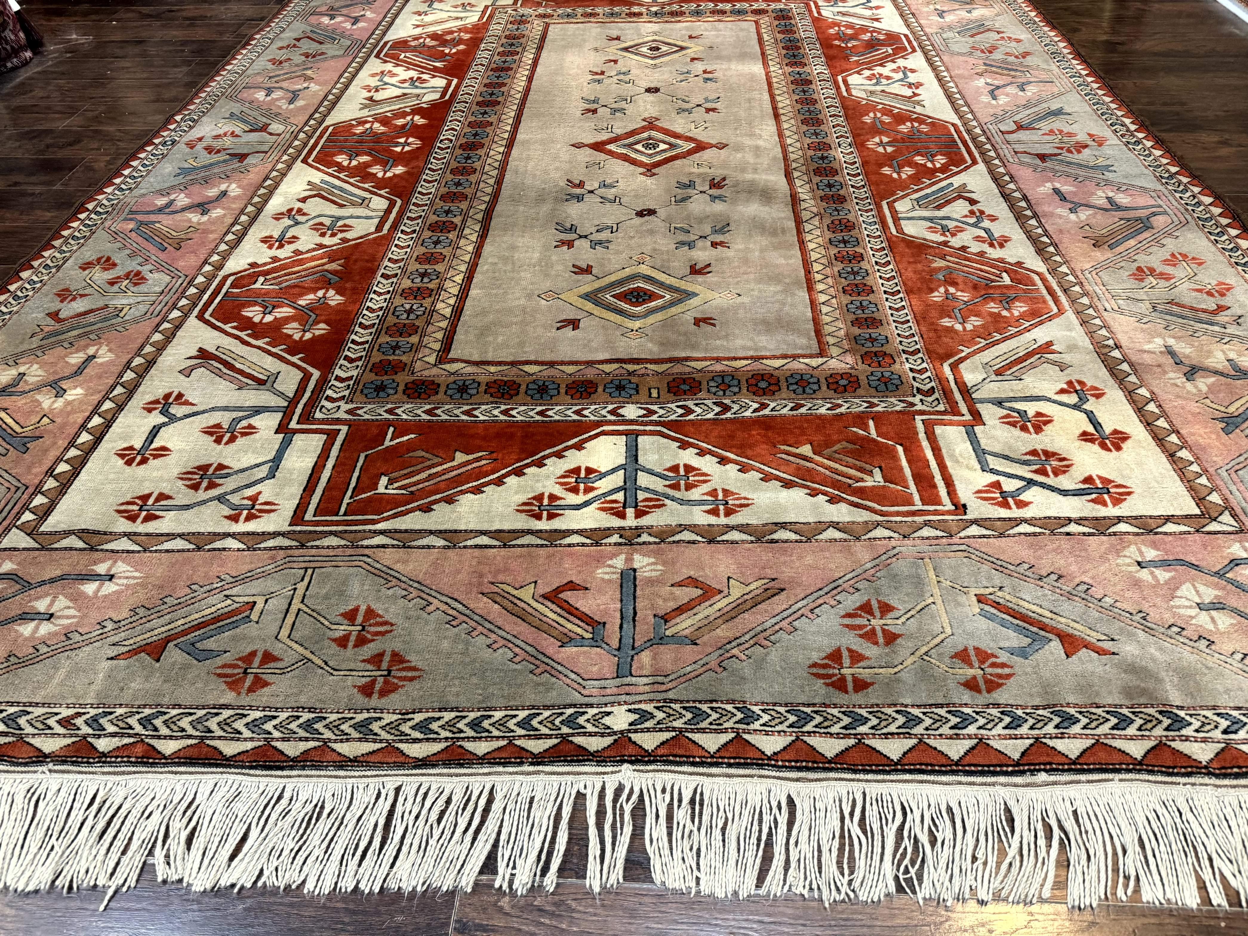 Large Turkish Milas Rug 10x13, Gray, Vintage, Wool on Wool - Jewel Rugs