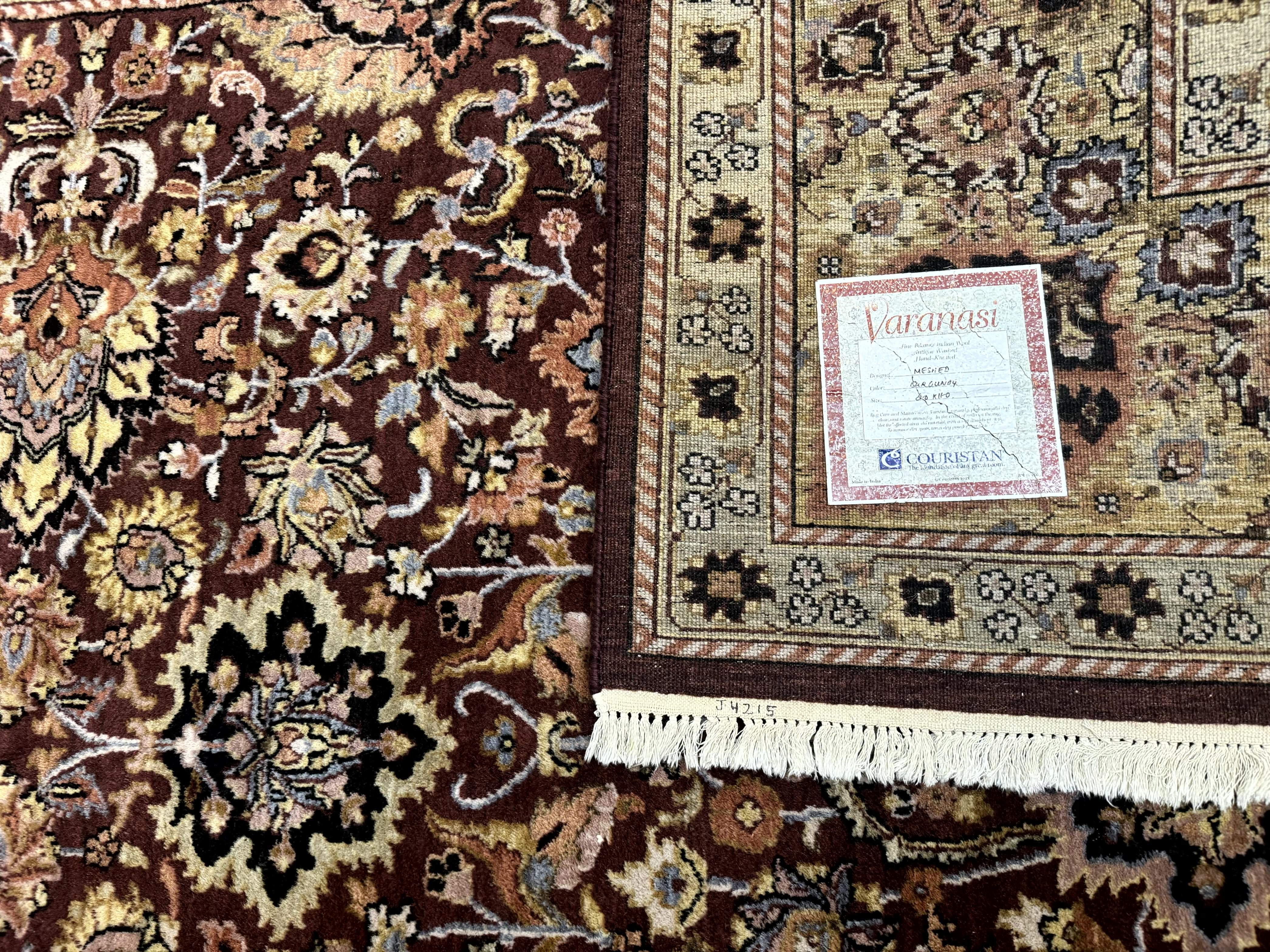 Indo Persian Rug 8x11, Eggplant & Tan, Allover Pattern, Wool Couristan Handmade Rug - Jewel Rugs