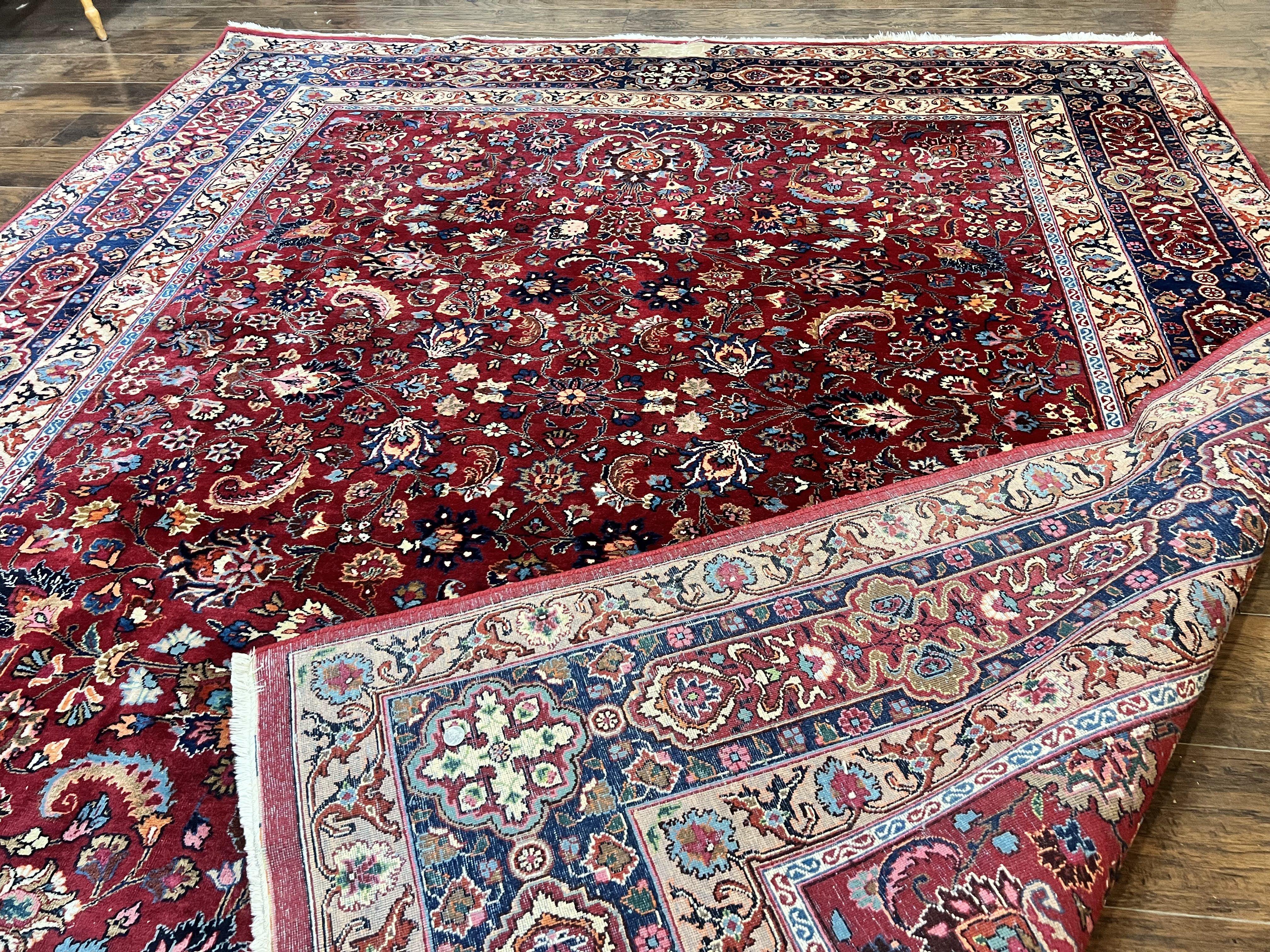 Signed Persian Mashad Rug 8x10, Wool Oriental Carpet, Semi Antique Rug, Hand Knotted, Traditional, Red, Floral Allover, - Jewel Rugs