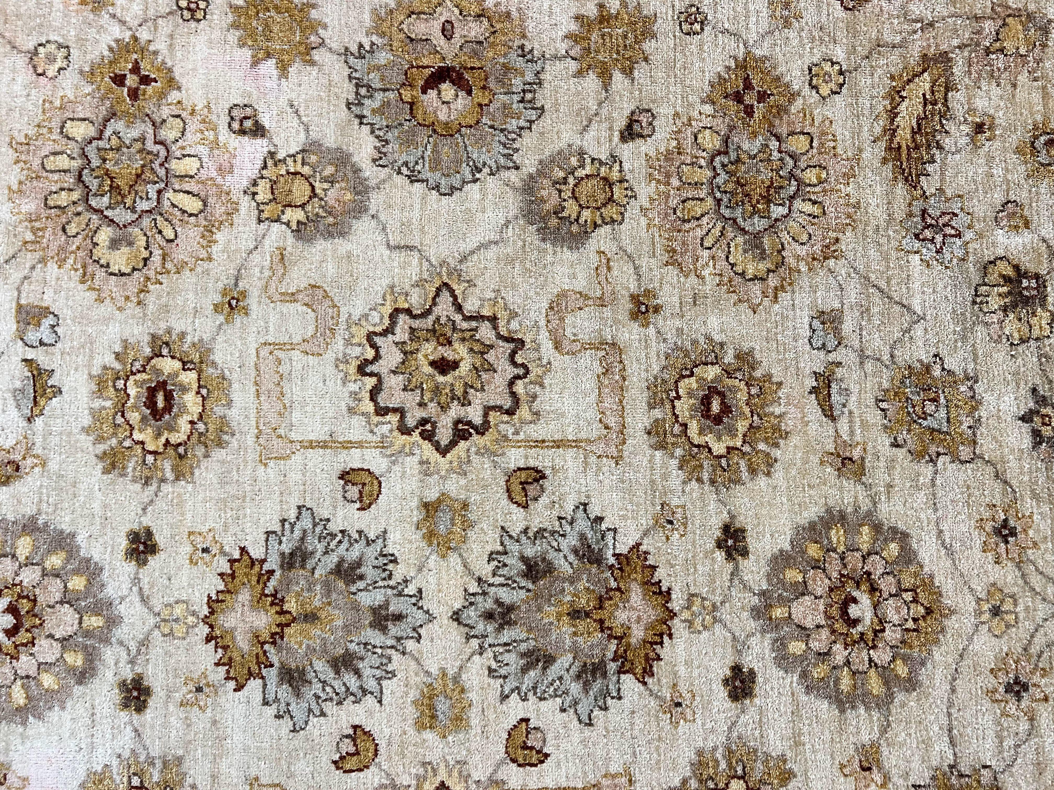 Peshawar Rug 8x10, Oushak Rug 8 x 10 ft, Floral Allover Neutral Colors Handmade Hand Knotted Rug, Farmhouse Rug, Room Sized Vintage Wool Rug - Jewel Rugs