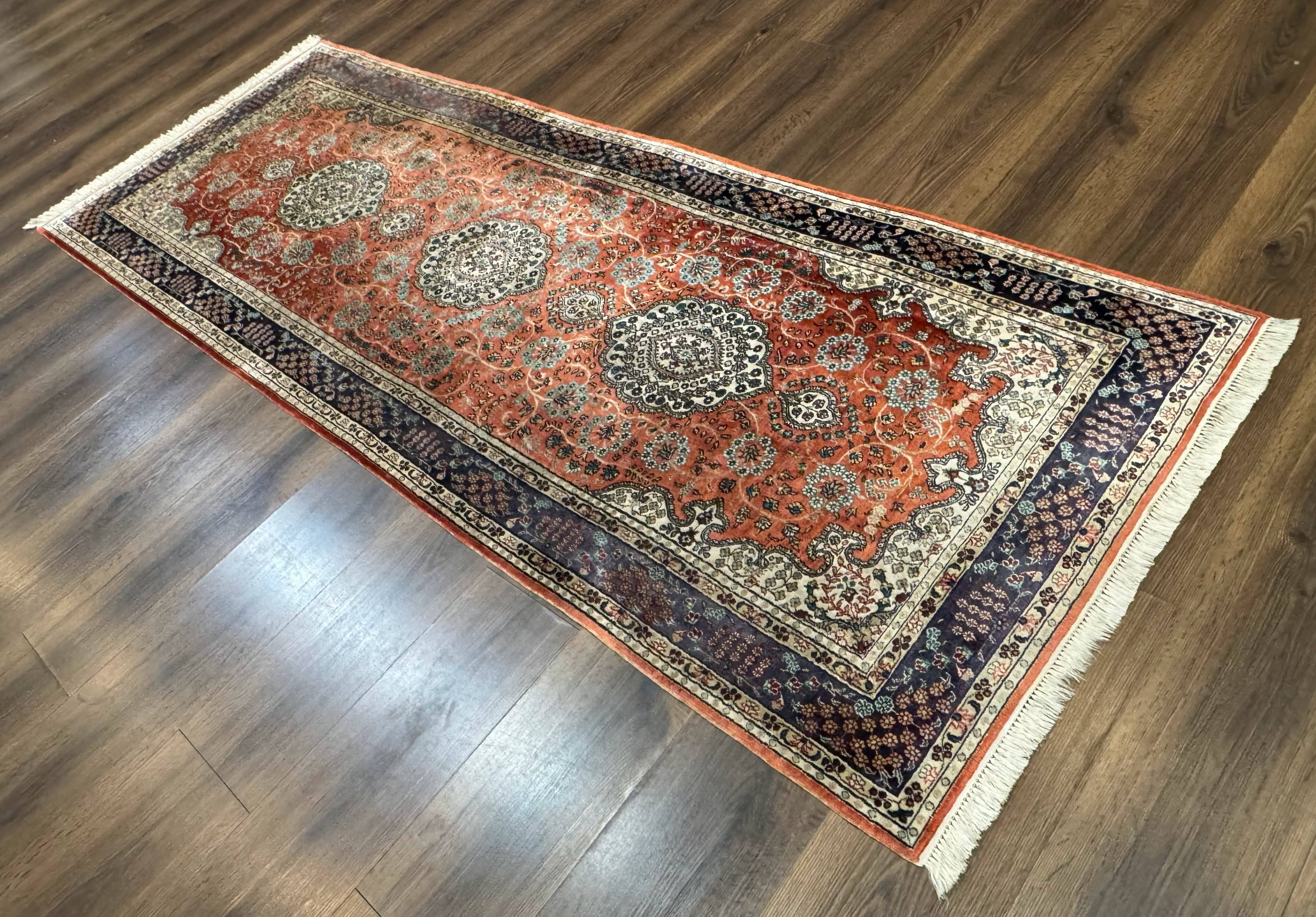 Turkish Silk Runner Rug 3x8, Short Runner Rug, Red, Floral Medallions, Very Fine 360 KPSI, 3 x 8 Runner - Jewel Rugs