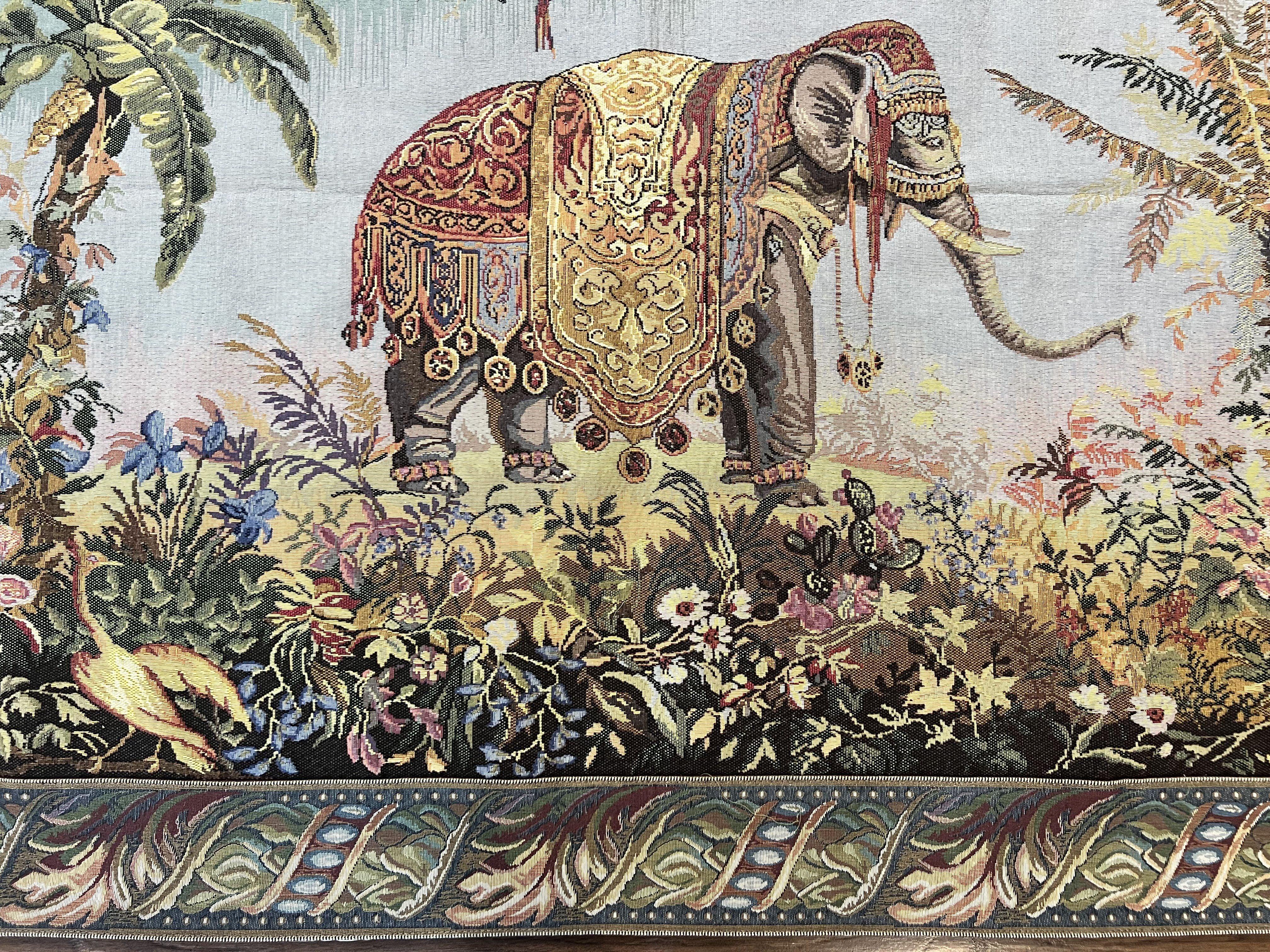 Vintage Tapestry 4 x 5.6, Adorned Elephant Pictorial - Jewel Rugs
