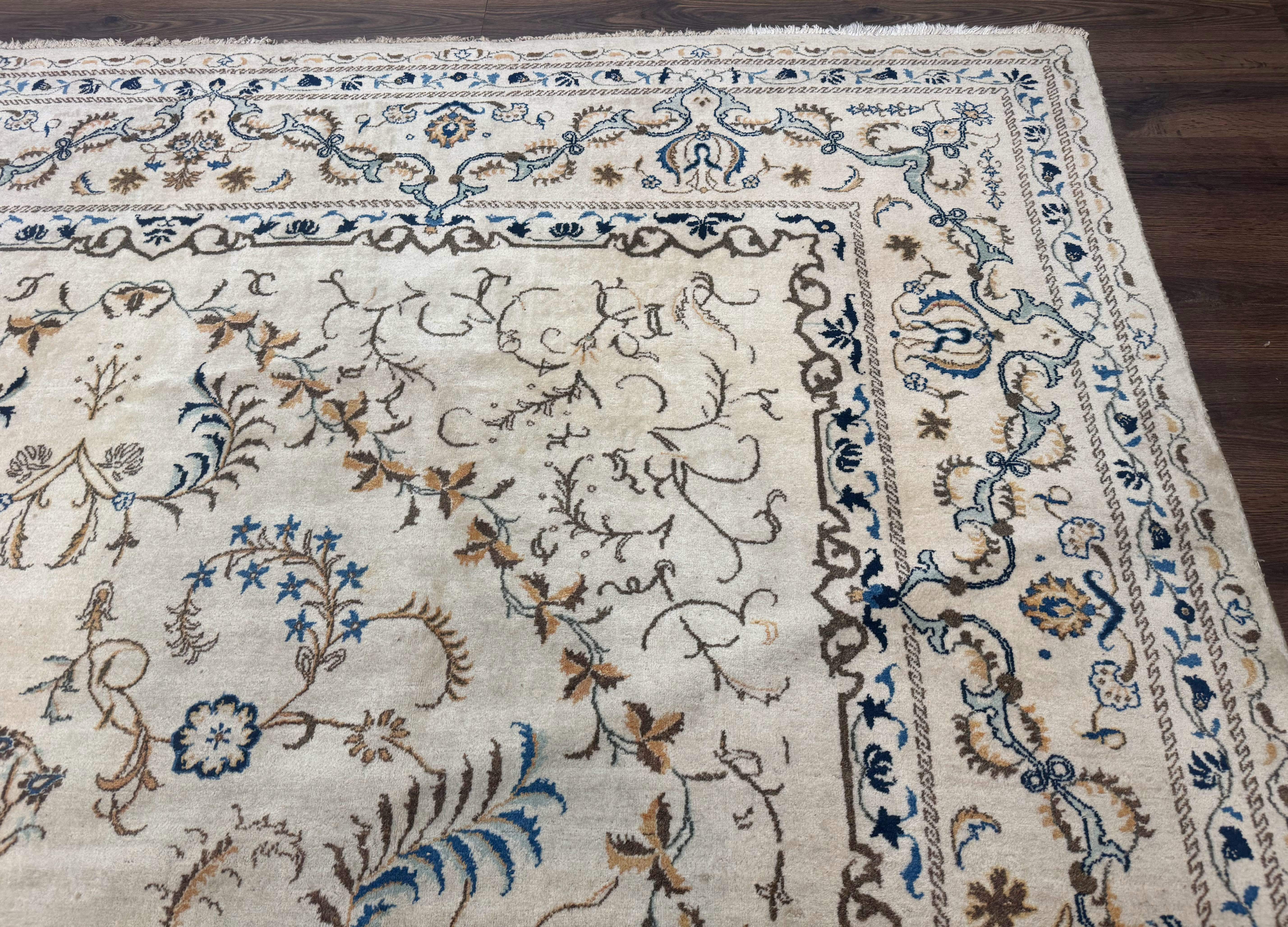 Persian Kashan Rug 9x13, Light Colors, Fine, Vintage, Hand Knotted, Wool - Jewel Rugs