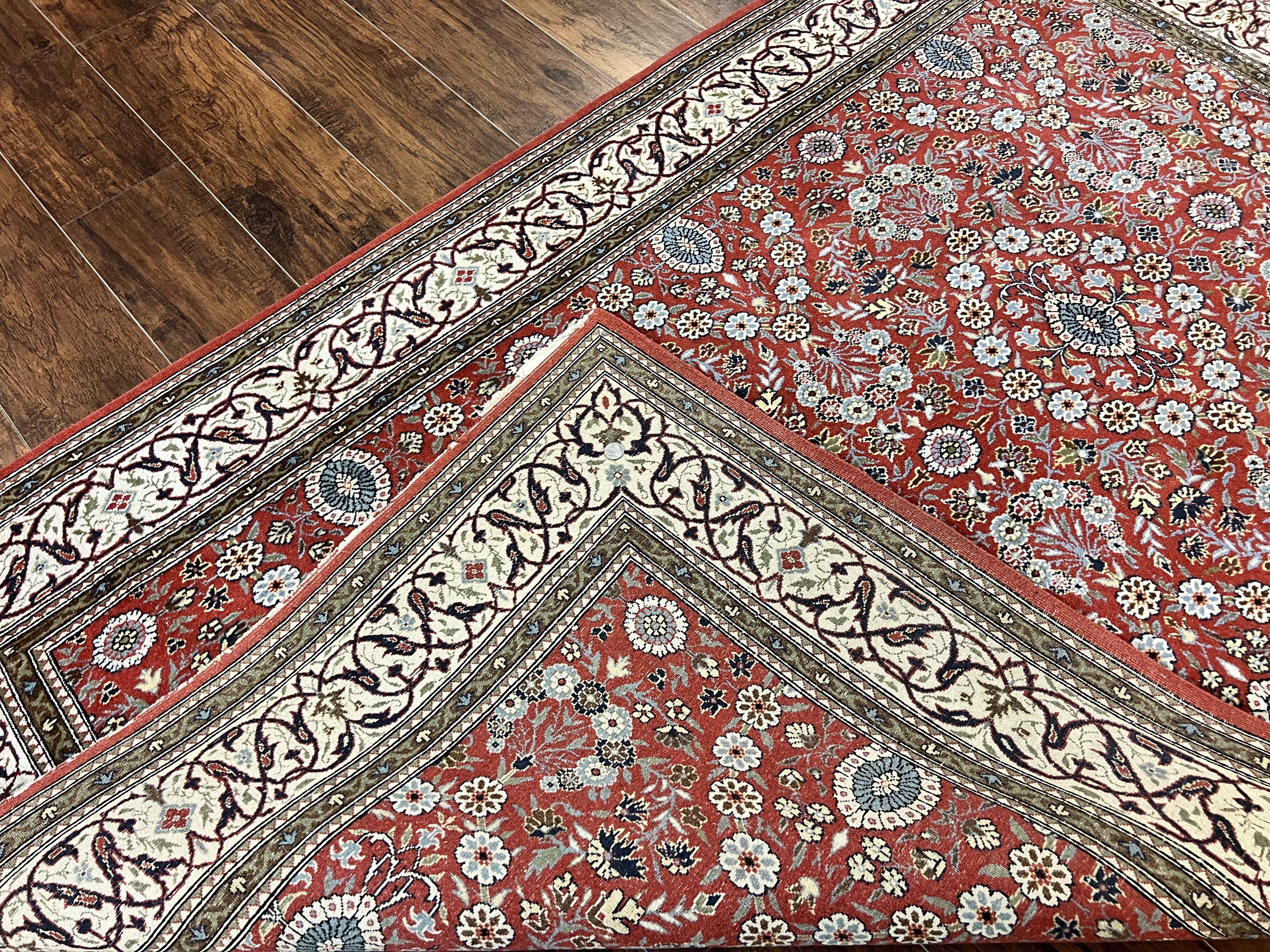 Red Persian Qum Rug 5 x 7.6, Hand Knotted Vintage Wool Fine Carpet 270 KPSI, Floral Allover - Jewel Rugs