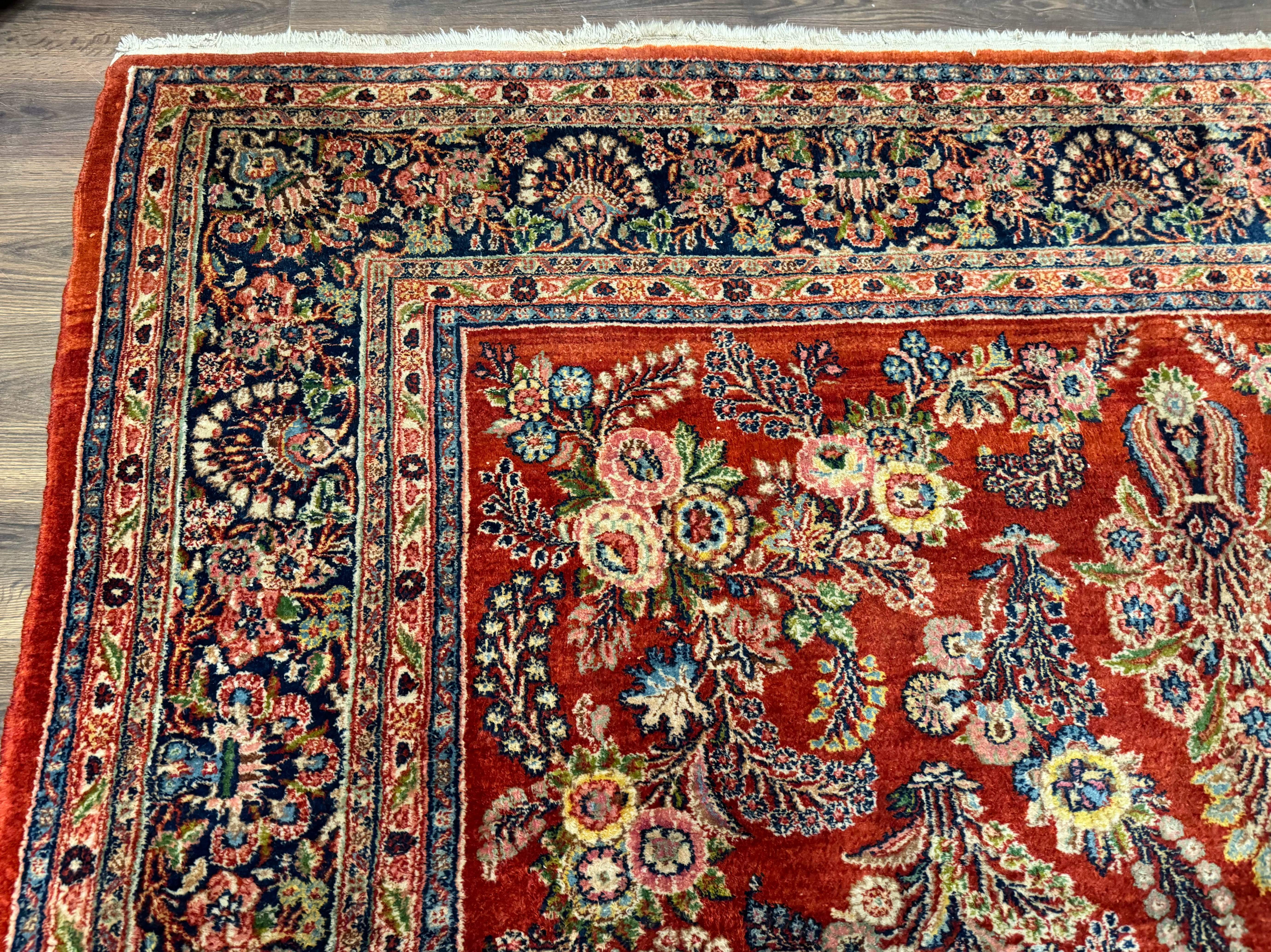 Persian Sarouk Rug 9x14 – Red and Navy, Floral Allover - Jewel Rugs