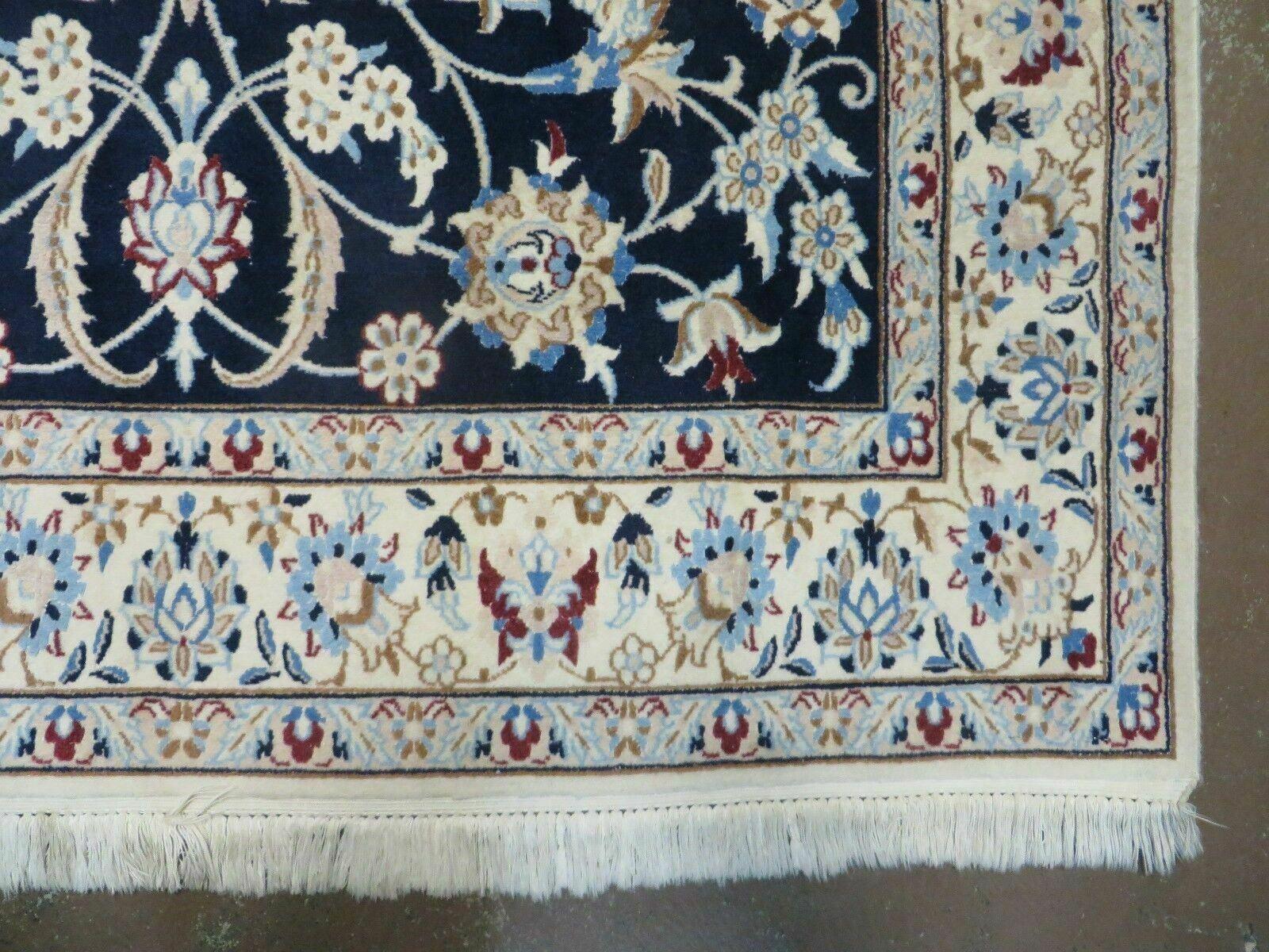 Persian Nain Rug 4x7, Navy Blue and Ivory, Handmade, Wool & Silk Highlights, Fine Oriental Rug, Vintage - Jewel Rugs