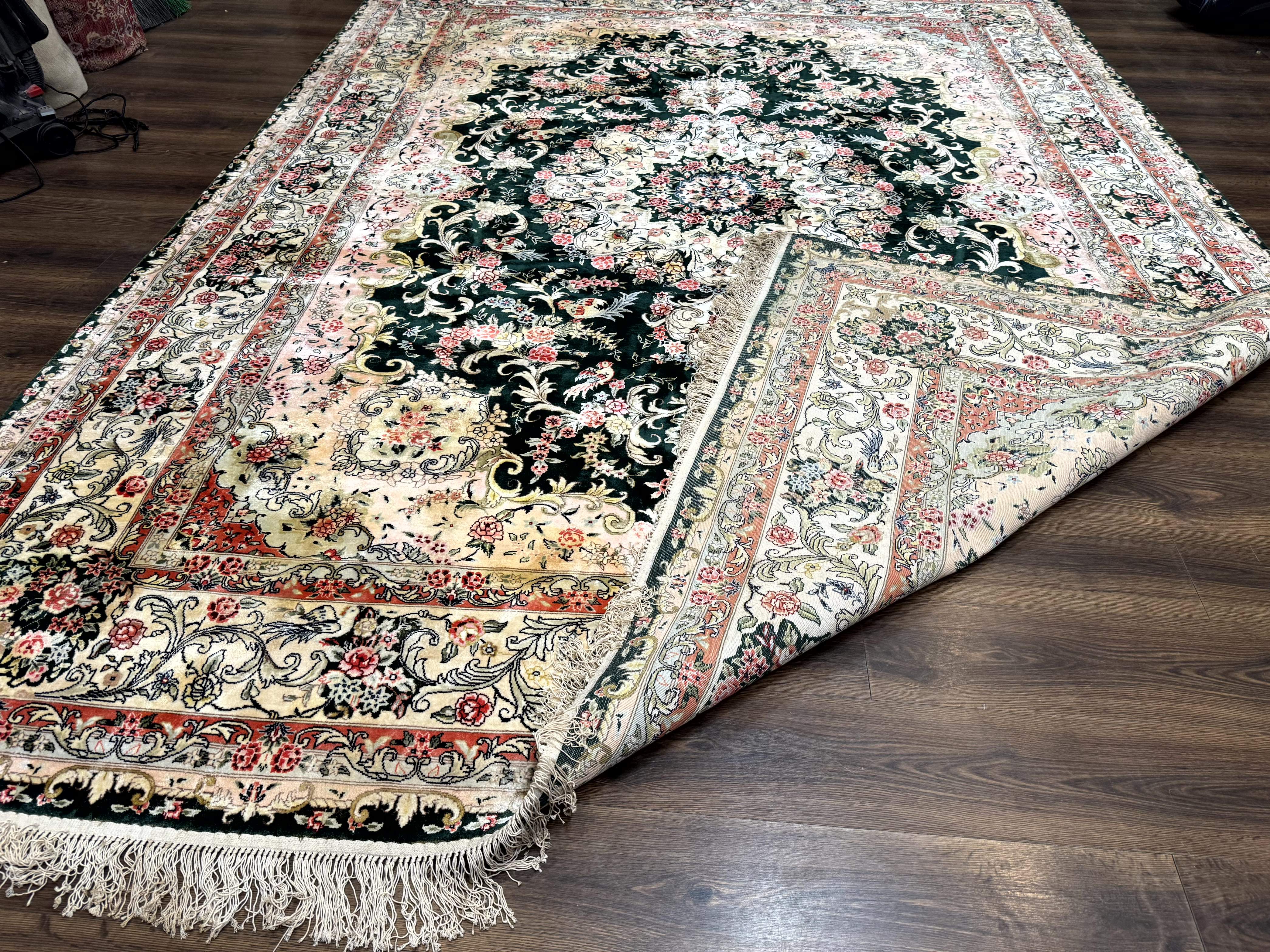Silk Indian Kashmiri Rug 9x12, Vintage Hand Knotted Carpet - Jewel Rugs
