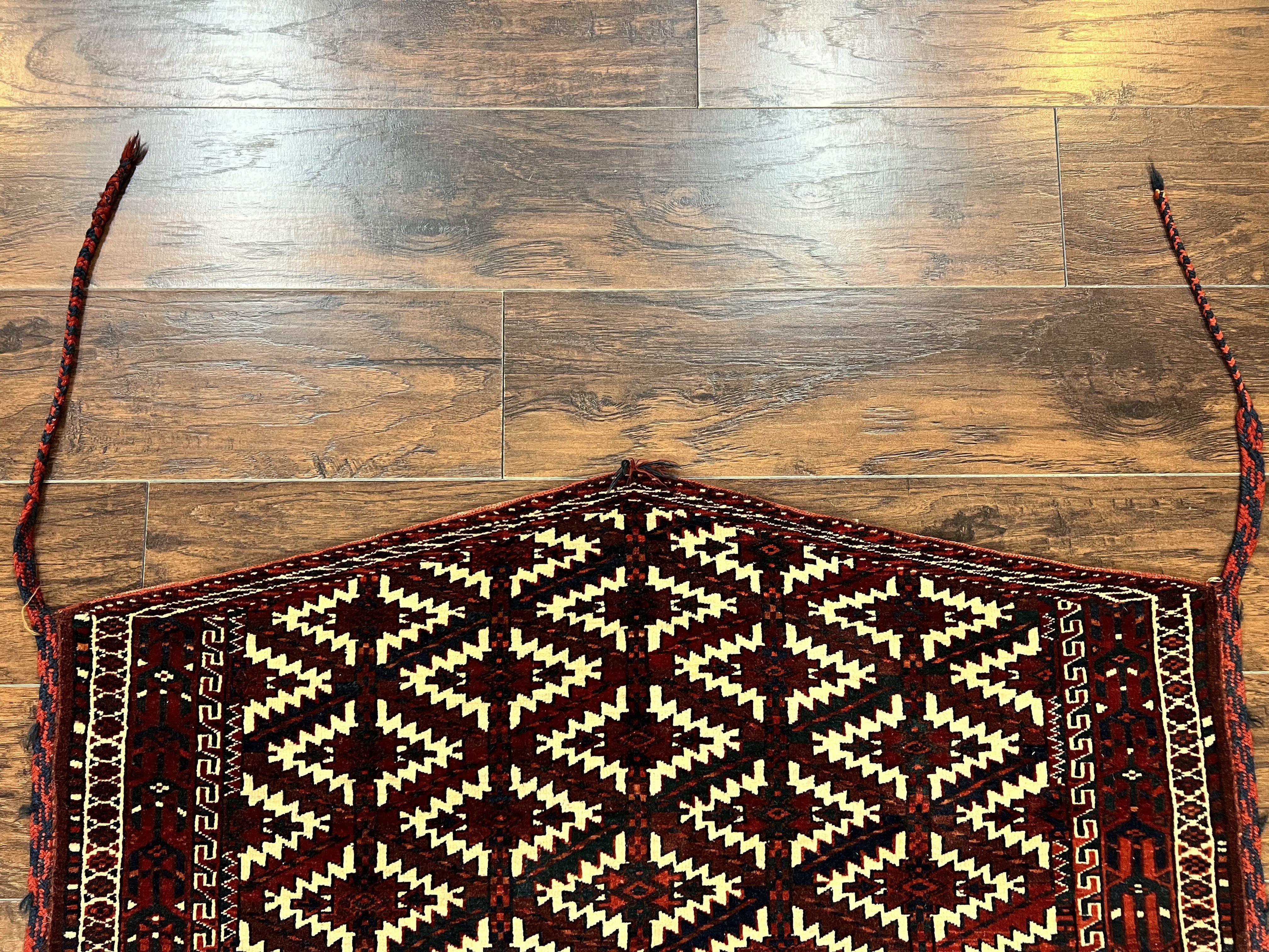 Antique Turkoman Camel Trapping, Turkoman Asmalyk, Red Black Ivory, Handmade, Hand Knotted Tribal Collectible Rug, Rare - Jewel Rugs