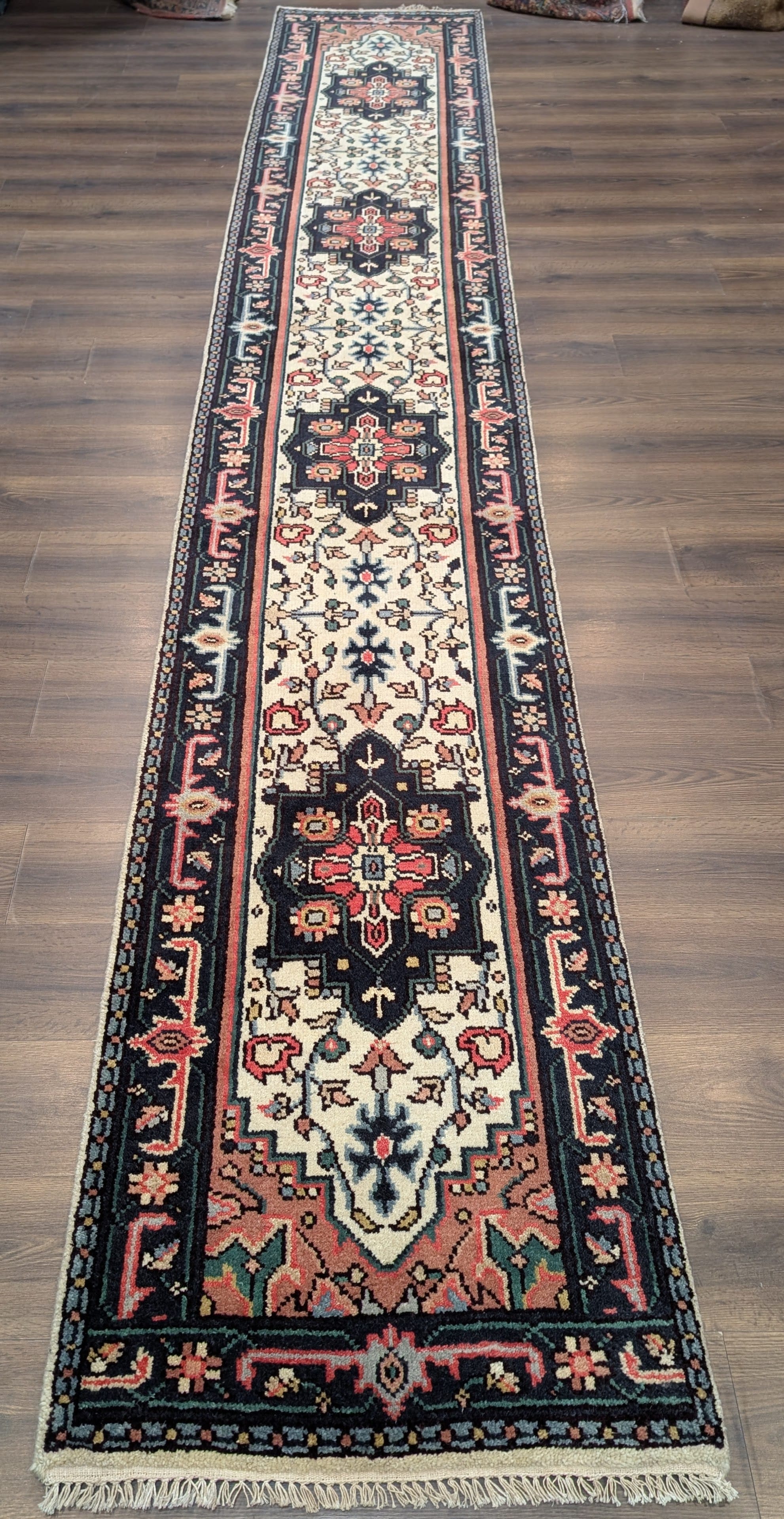 Indo Persian Heriz Serapi Runner 2.7 x 16, Vintage Wool Runner - Jewel Rugs