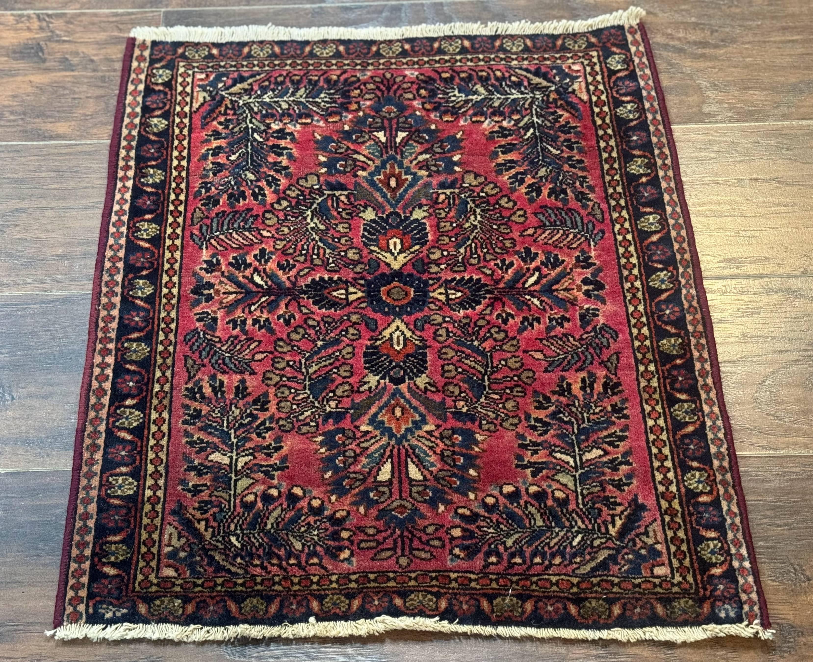 Small Antique Persian Sarouk Rug 2x2 ft, Red 1920s Wool Rug - Jewel Rugs