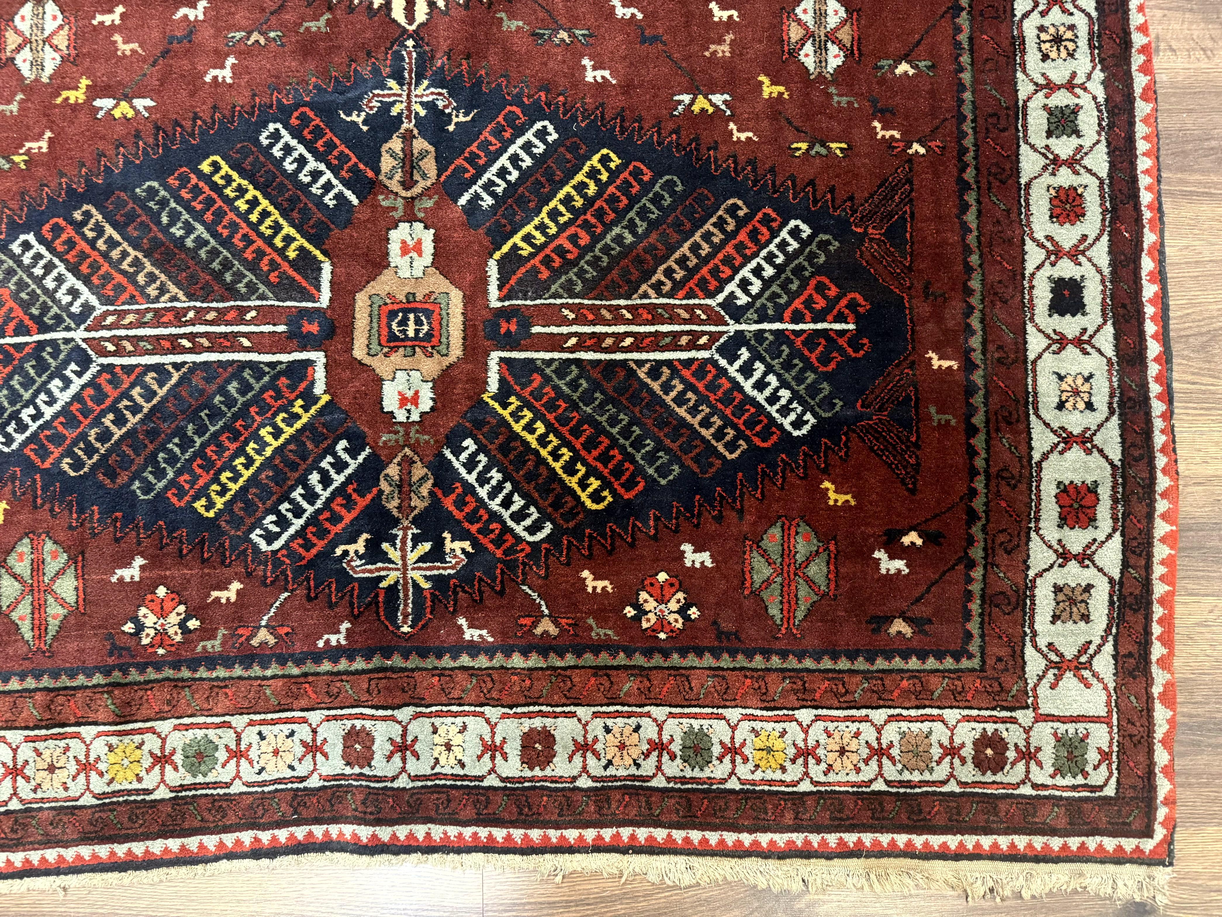 Antique Persian Tribal Rug 5 x 7.8, Triple Medallions, Red, Persian Afshar Rug - Jewel Rugs