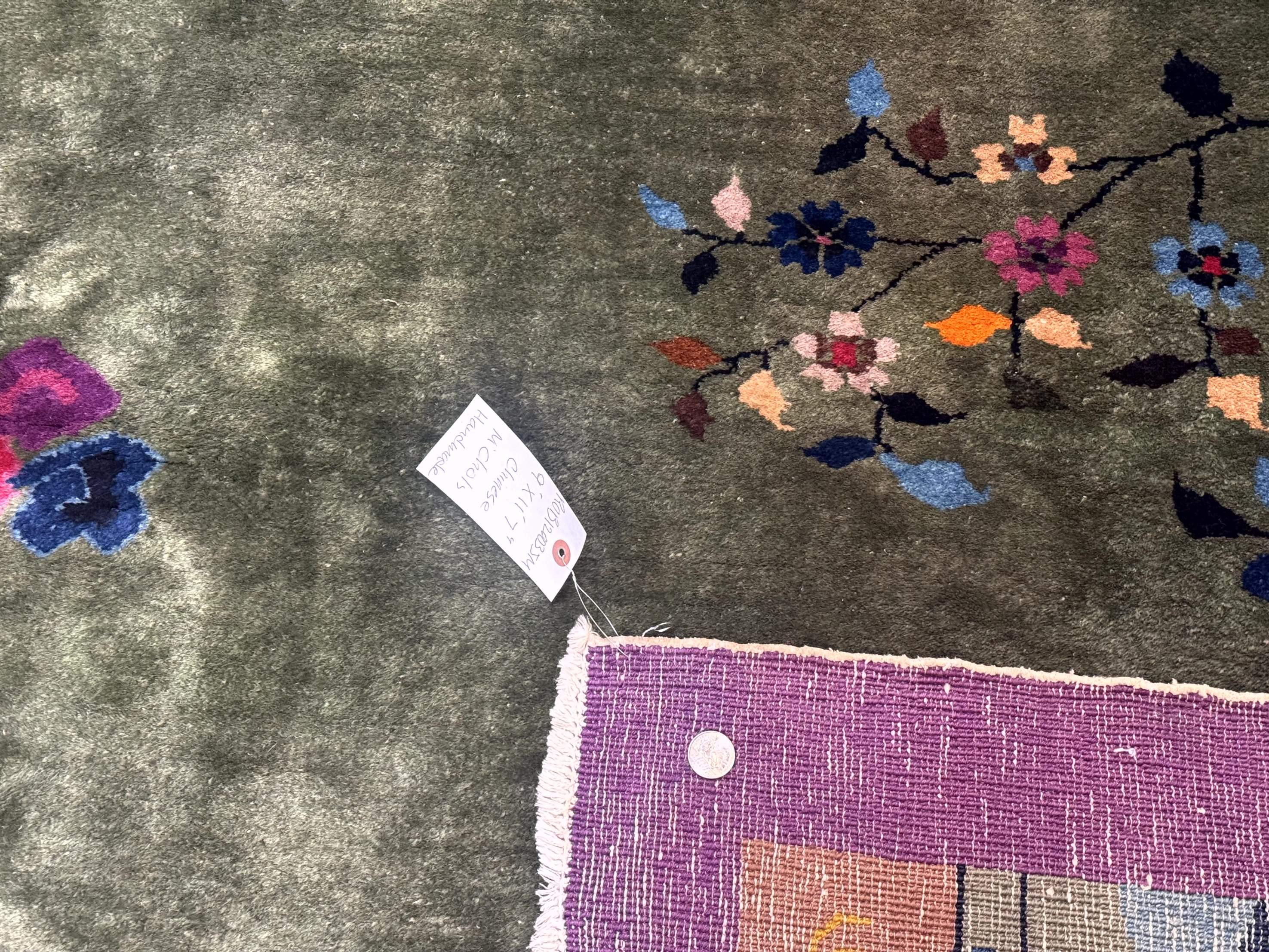 Antique Chinese Nichols Rug 9x12 - Rare Green and Purple Art Deco Carpet - Jewel Rugs