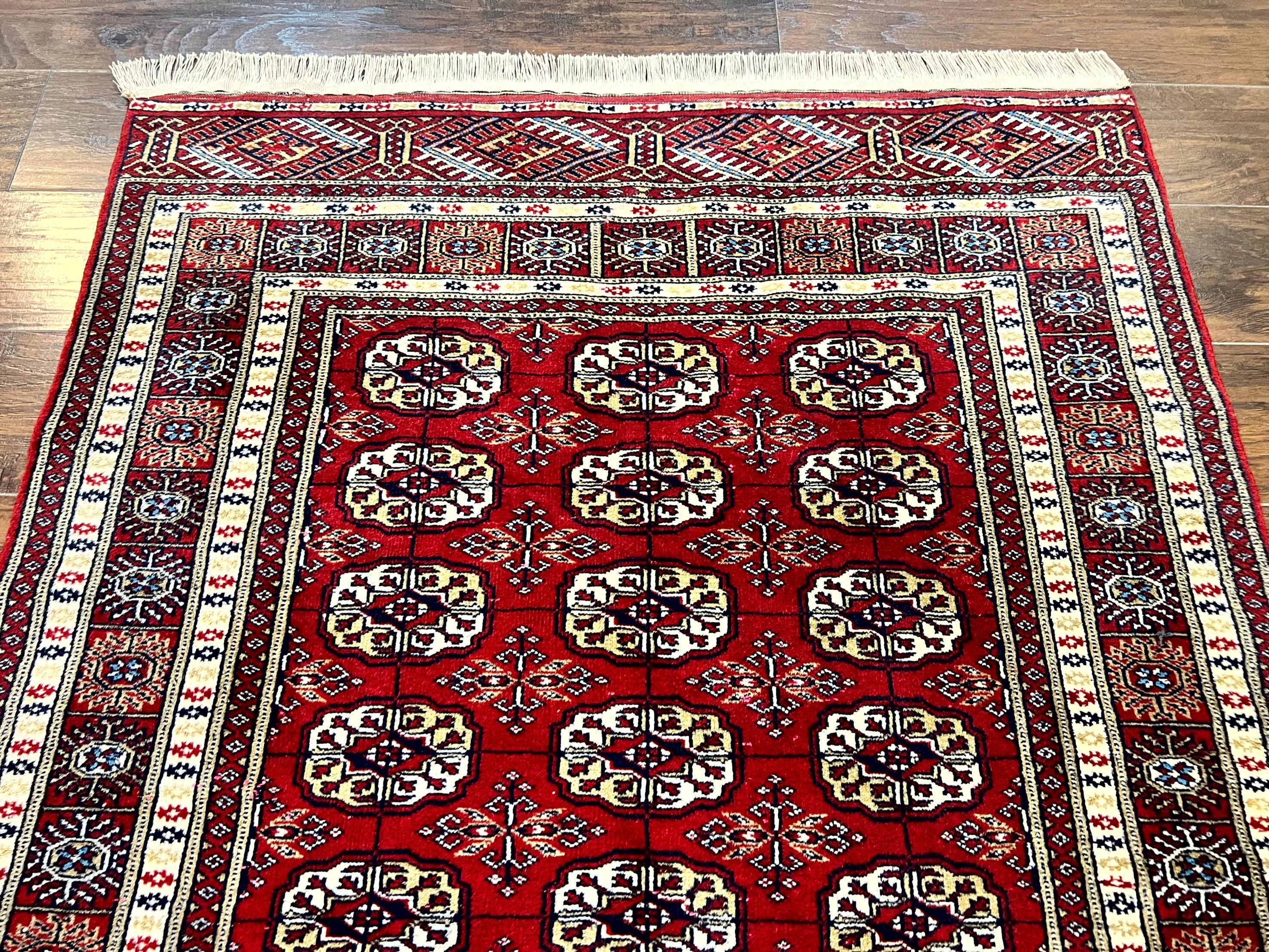 Pakistani Bokhara Rug 4x6, Red Turkoman Carpet, Finely Hand Knotted, Wool Vintage Rug - Jewel Rugs