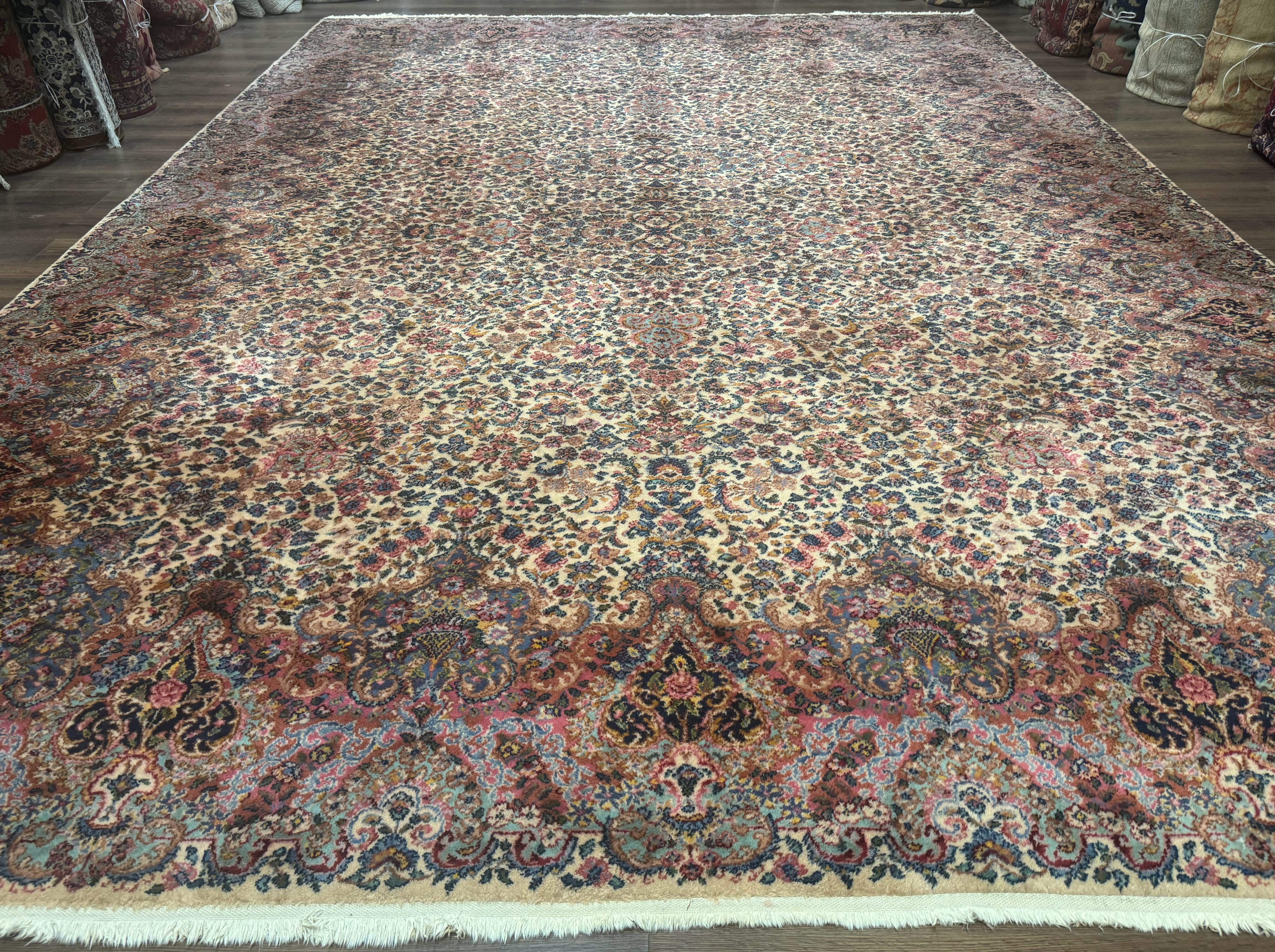 11x16 Karastan Ivory Kirman Rug #759, Floral Kirman, Wool, Original 700 Series, Palace Size - Jewel Rugs