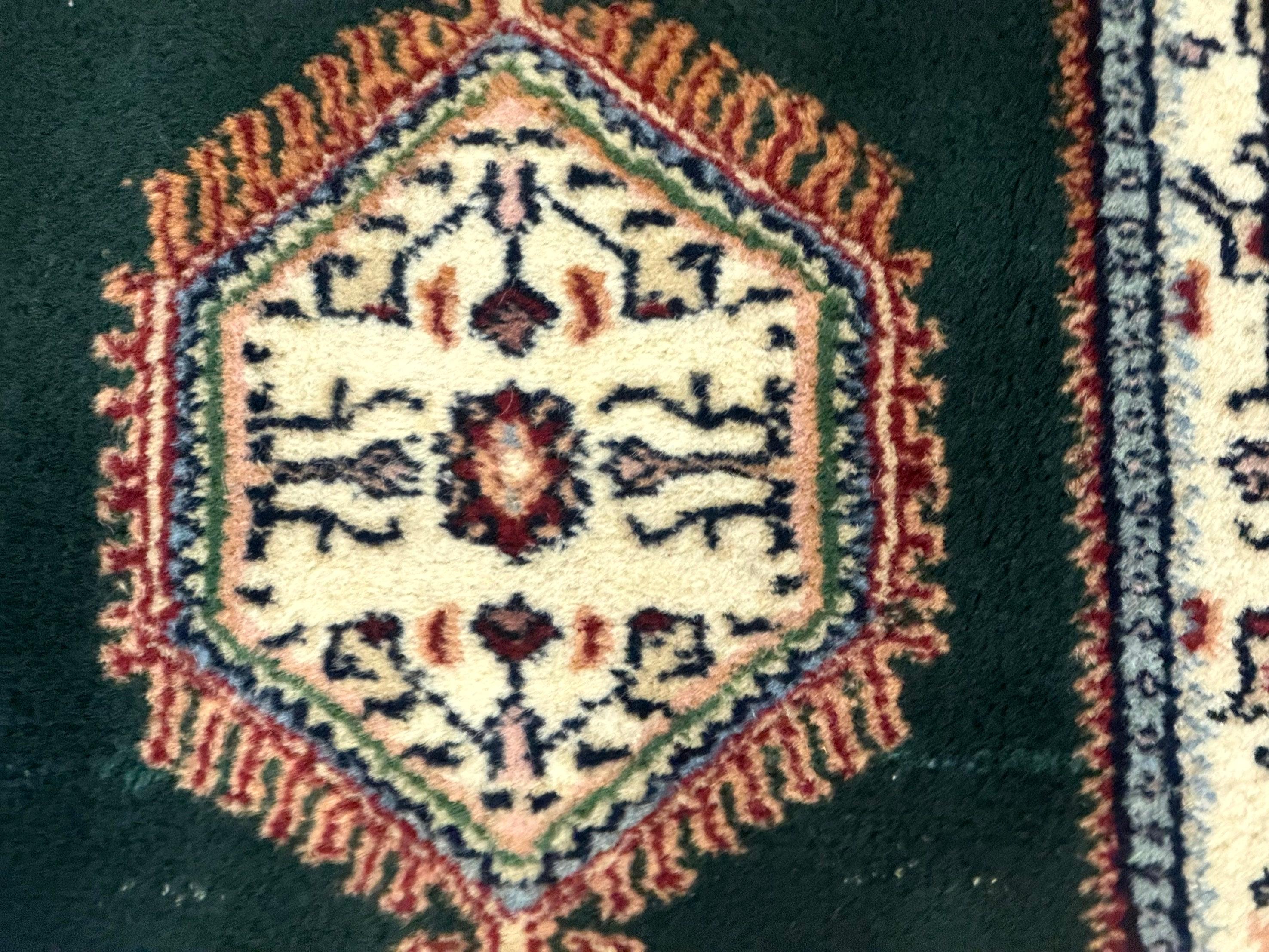 Small Indo Persian Dark Green Rug 2x3, Geometric Semi Open Field - Jewel Rugs