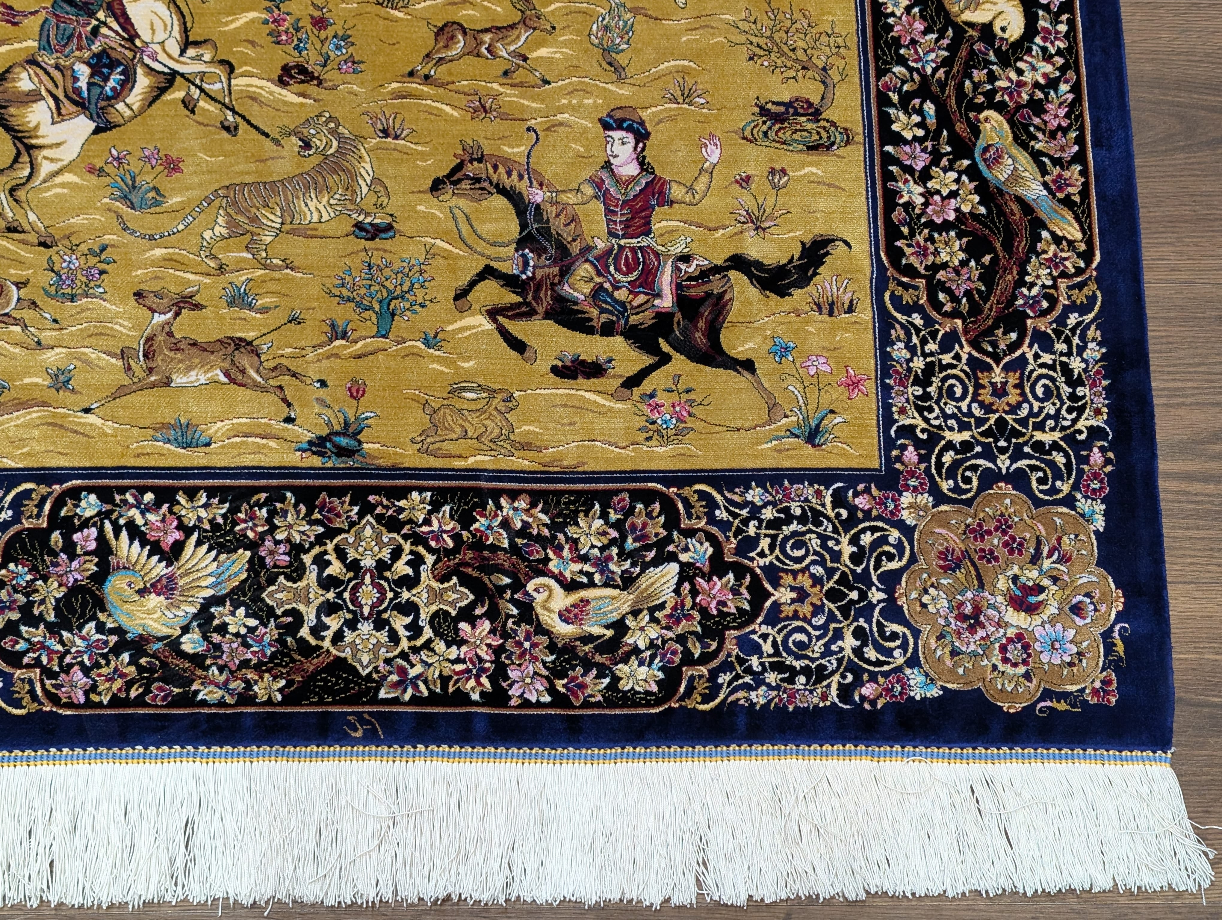 Hunting Pattern Silk Rug 3x5, Animal Pictorials, Persian Design Silk Carpet, Bamboo Silk, New - Jewel Rugs