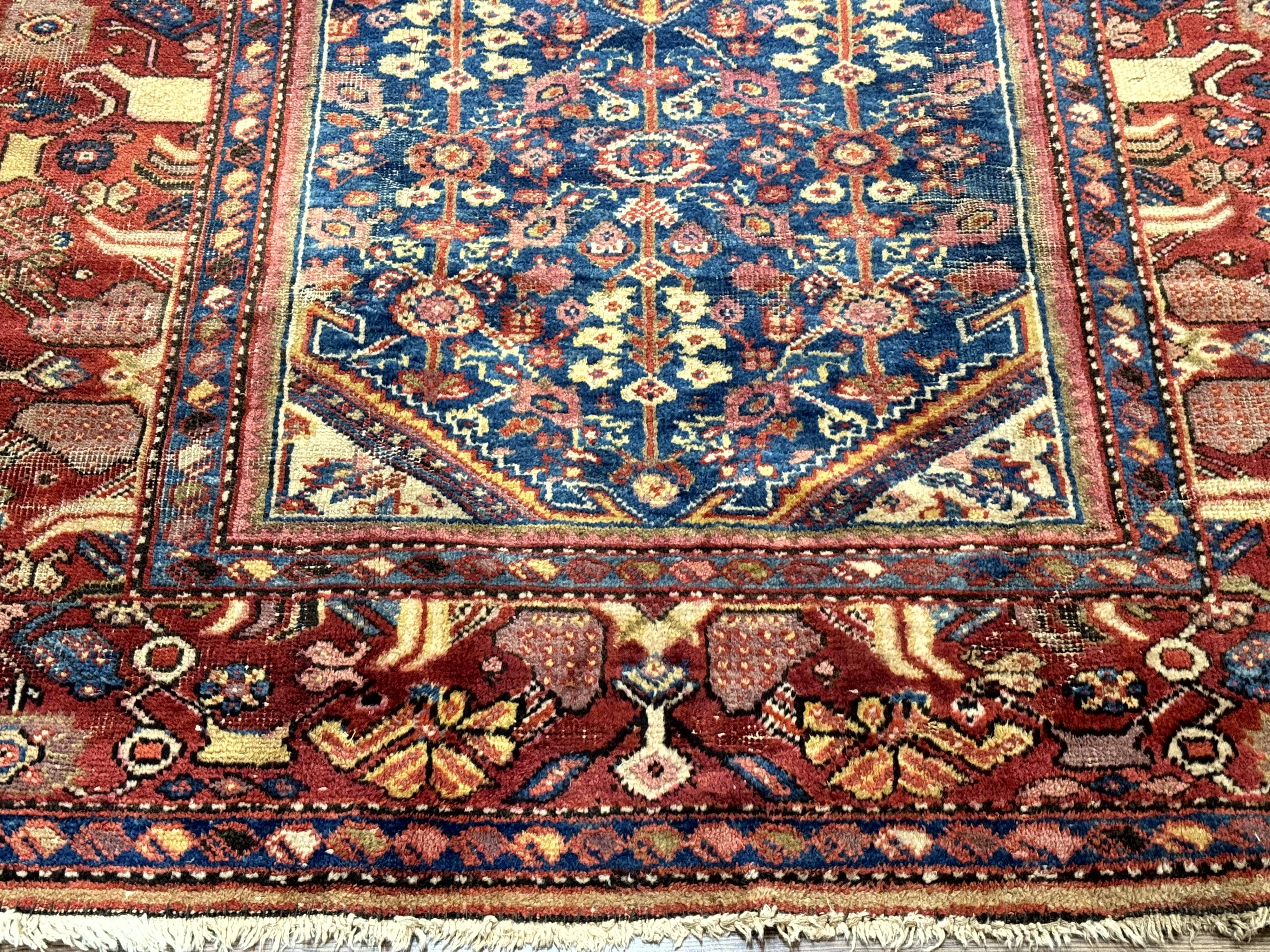 Antique Persian Rug 4x7, Blue and Red Malayer Carpet, Rare - Jewel Rugs
